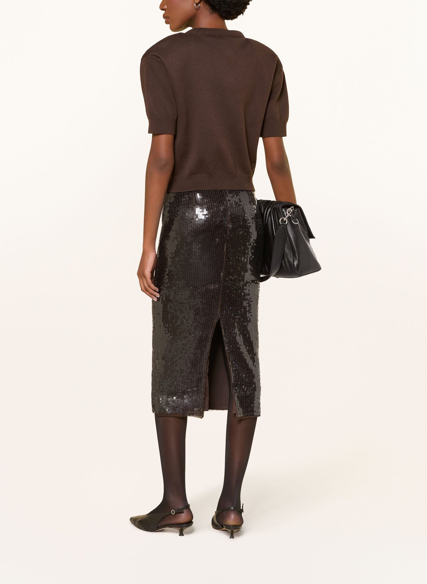 ROTATE Mesh-rok met pailletten: MARRON FONCÉ