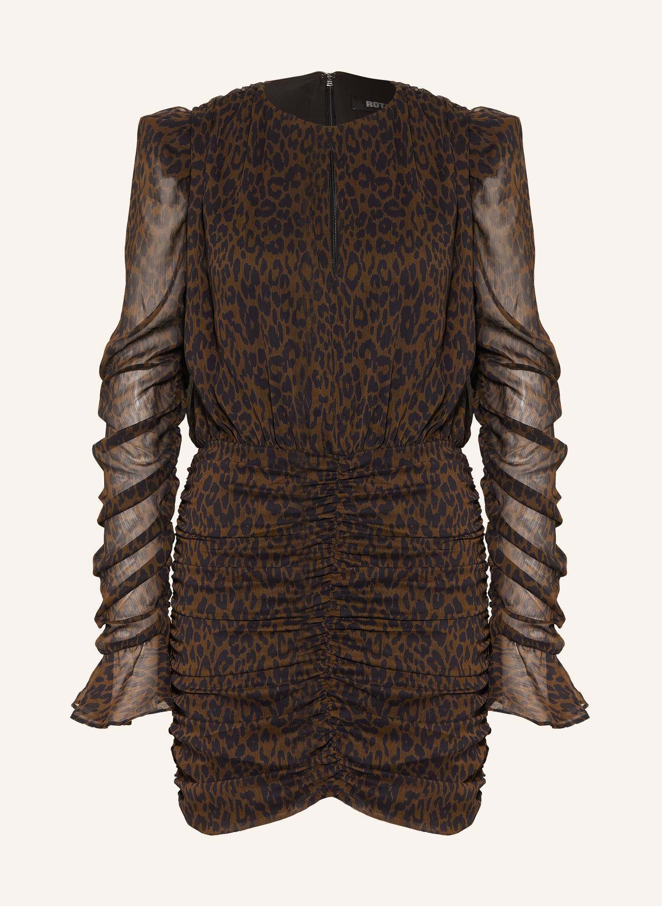 ROTATE Kleid mit Volants: DUNKELBRAUN / SCHWARZ