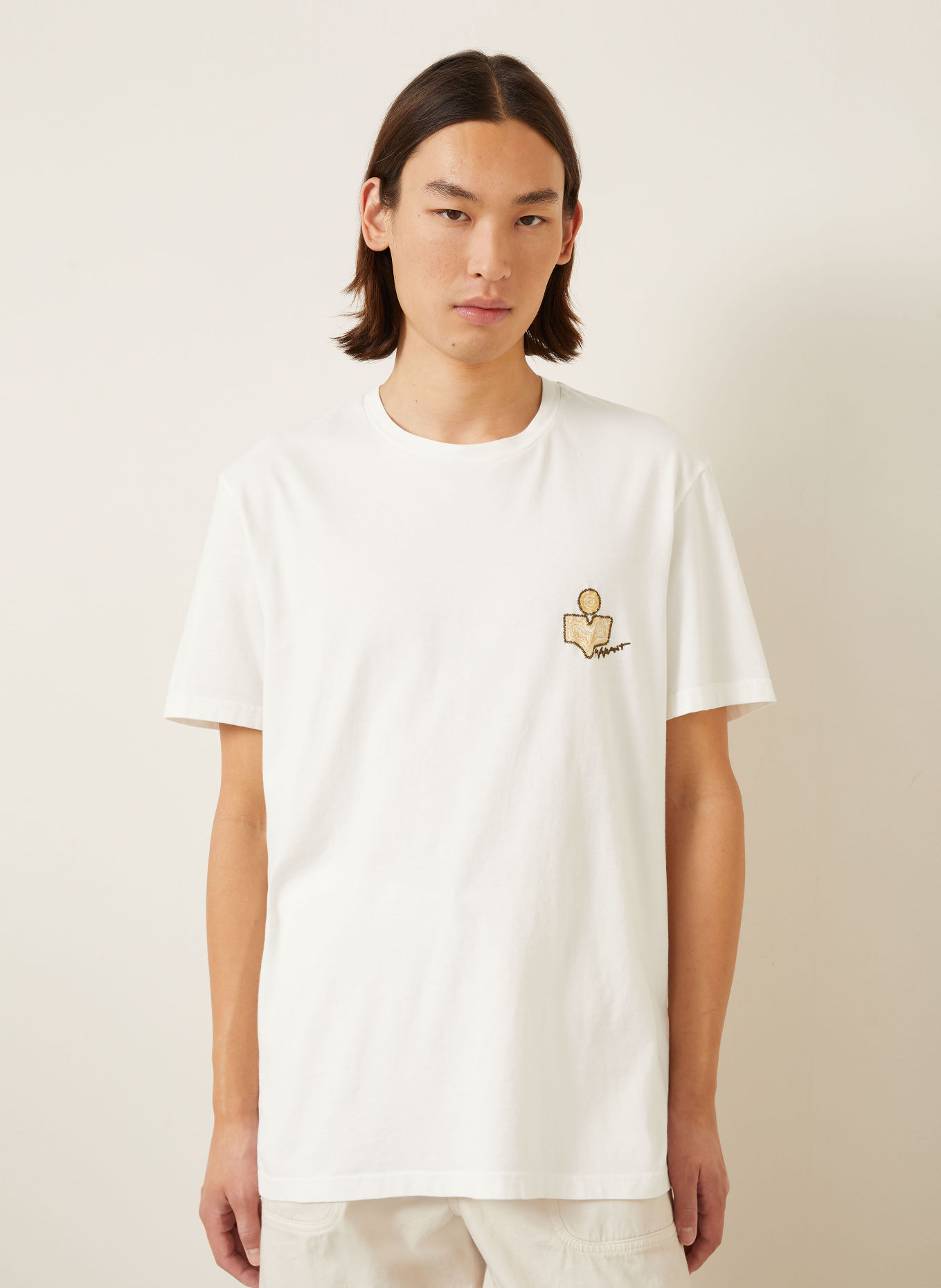 ISABEL MARANT HONORE T-shirt: WHITE / DARK BROWN / BEIGE