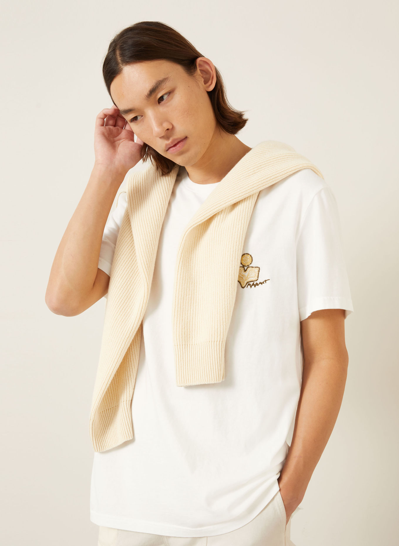 ISABEL MARANT HONORE T-shirt: WHITE / DARK BROWN / BEIGE