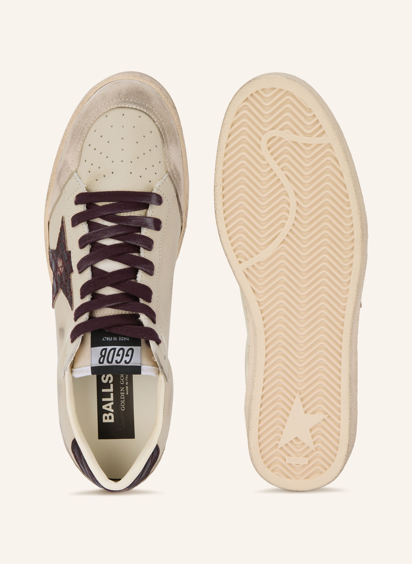 GOLDEN GOOSE Sneakers BALL STAR: BEIGE / GRIS / ROUGE FONCÉ