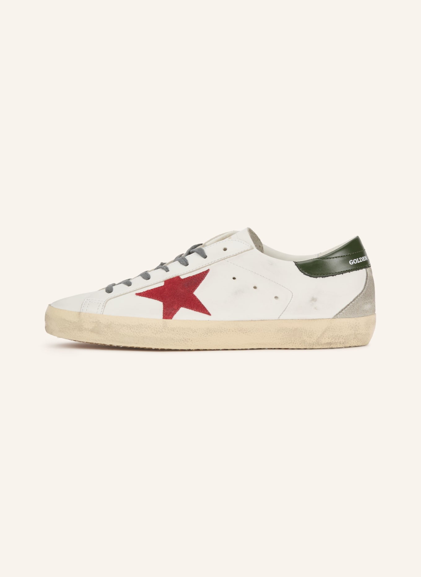 GOLDEN GOOSE Sneaker SUPER-STAR: WEISS / DUNKELROT / DUNKELGRÜN