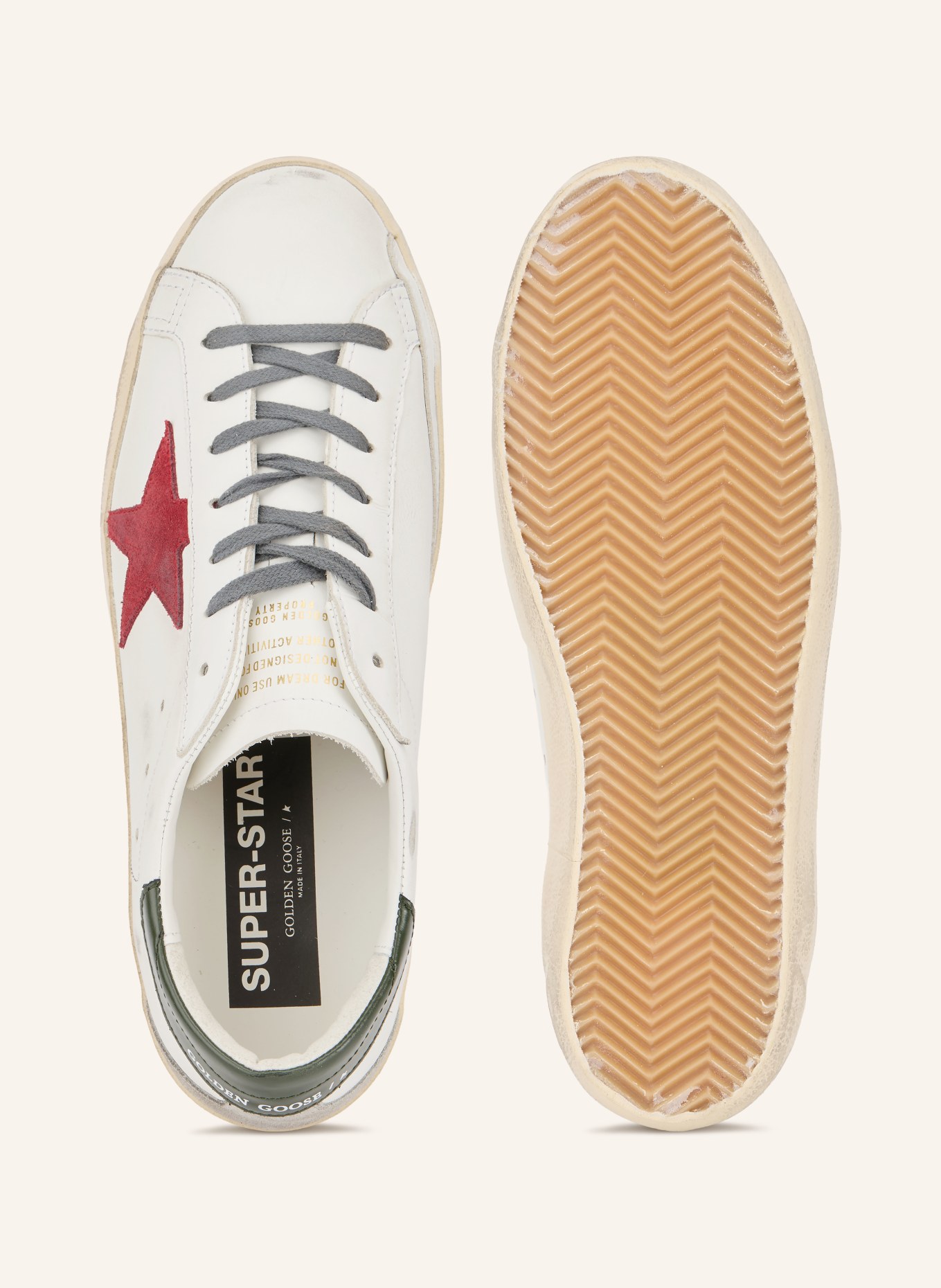 GOLDEN GOOSE Sneaker SUPER-STAR: WEISS / DUNKELROT / DUNKELGRÜN