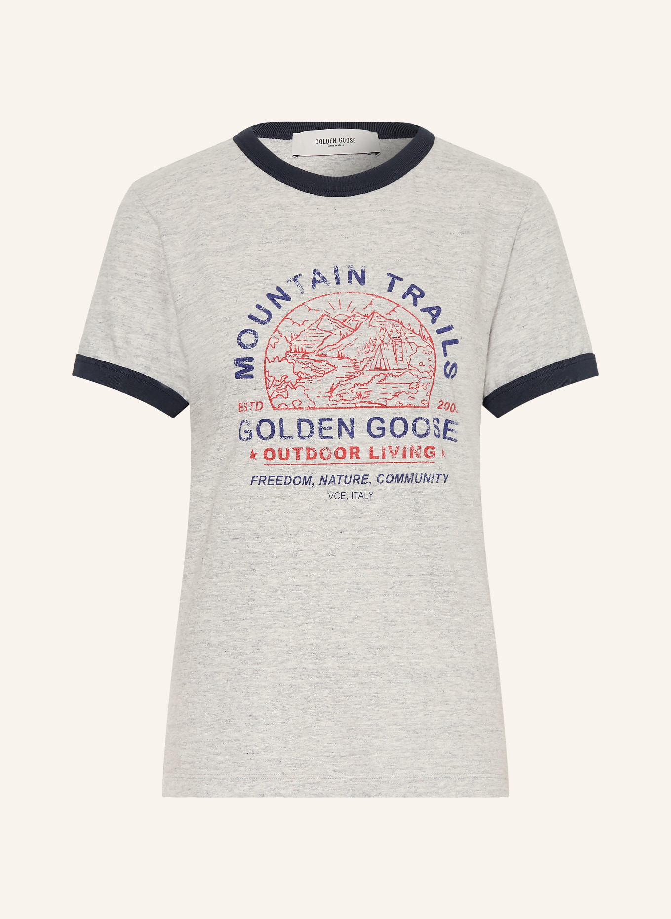 GOLDEN GOOSE JOURNEY T-shirt: LIGHT GRAY / RED / DARK BLUE