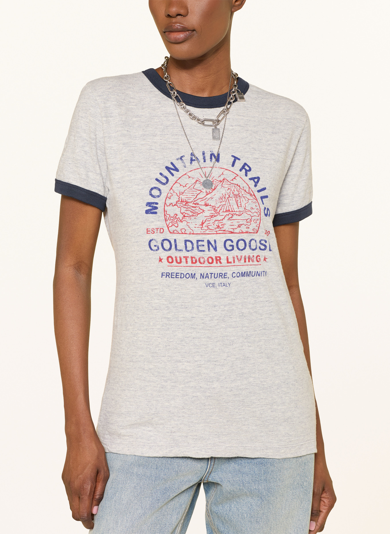 GOLDEN GOOSE JOURNEY T-shirt: LIGHT GRAY / RED / DARK BLUE