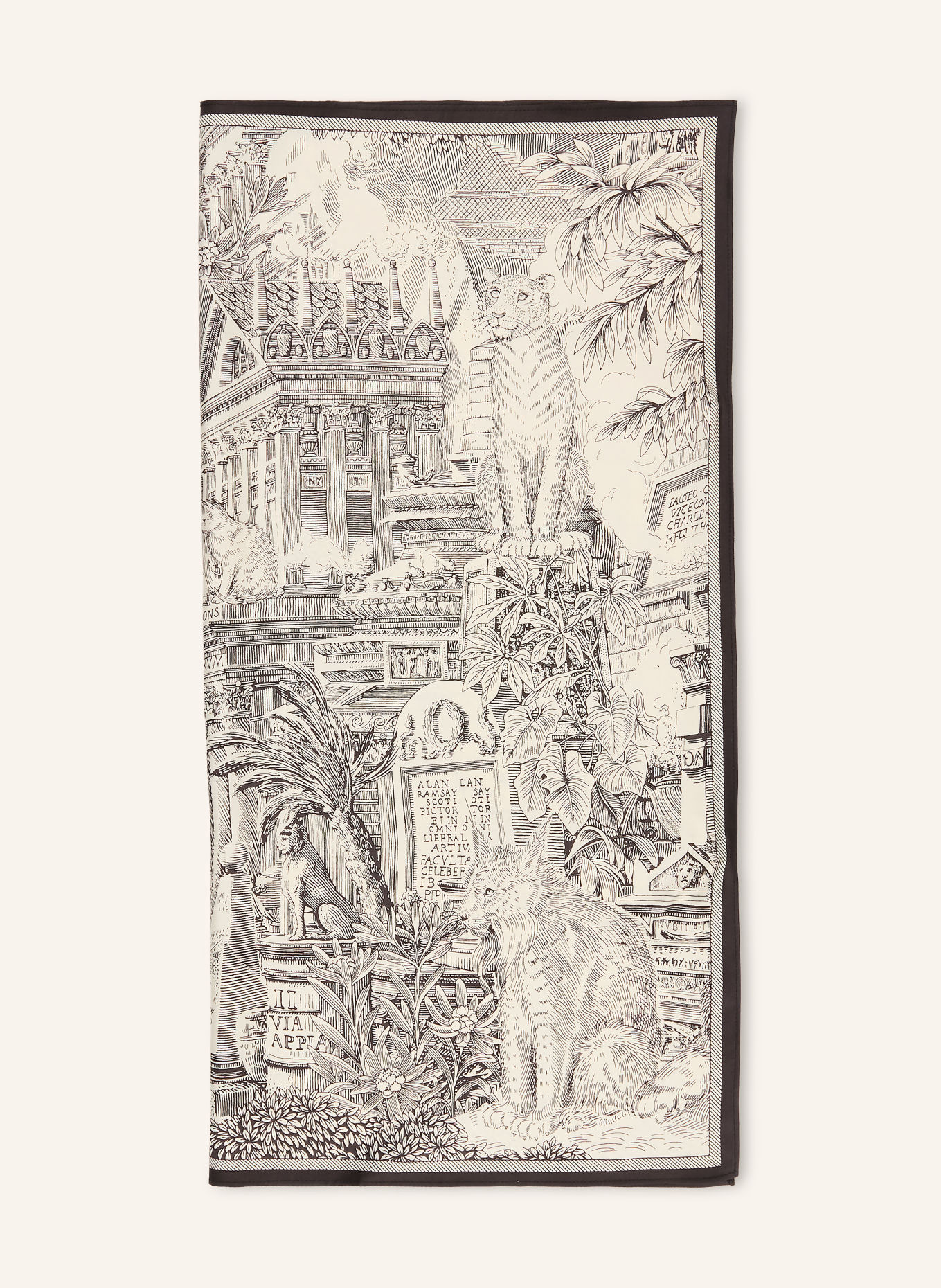 INOUI EDITIONS Hedvábný šátek PIRANESI: ČERNÁ / BÍLÁ