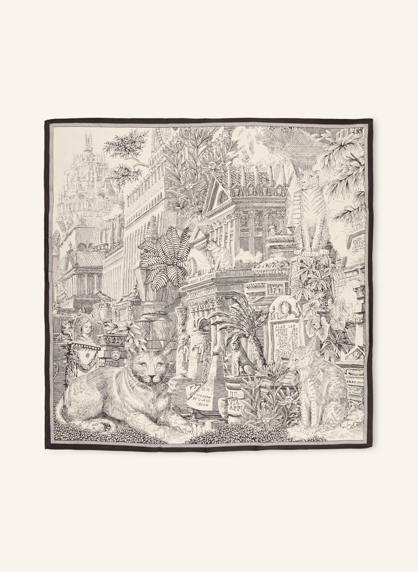 INOUI EDITIONS Hedvábný šátek PIRANESI: ČERNÁ / BÍLÁ