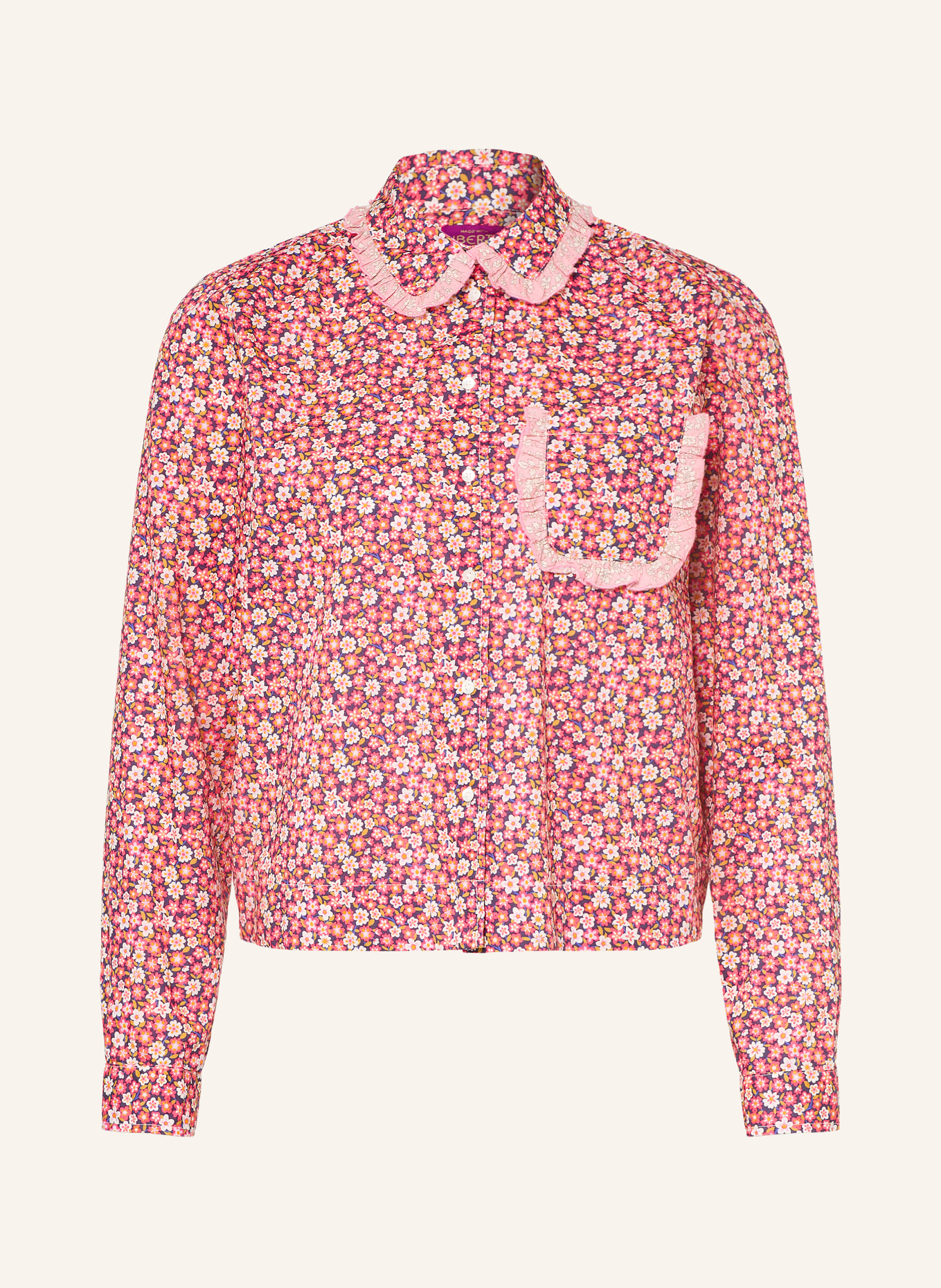 TONNO & PANNA Ruffled shirt blouse: PINK / CREAM / DARK PURPLE