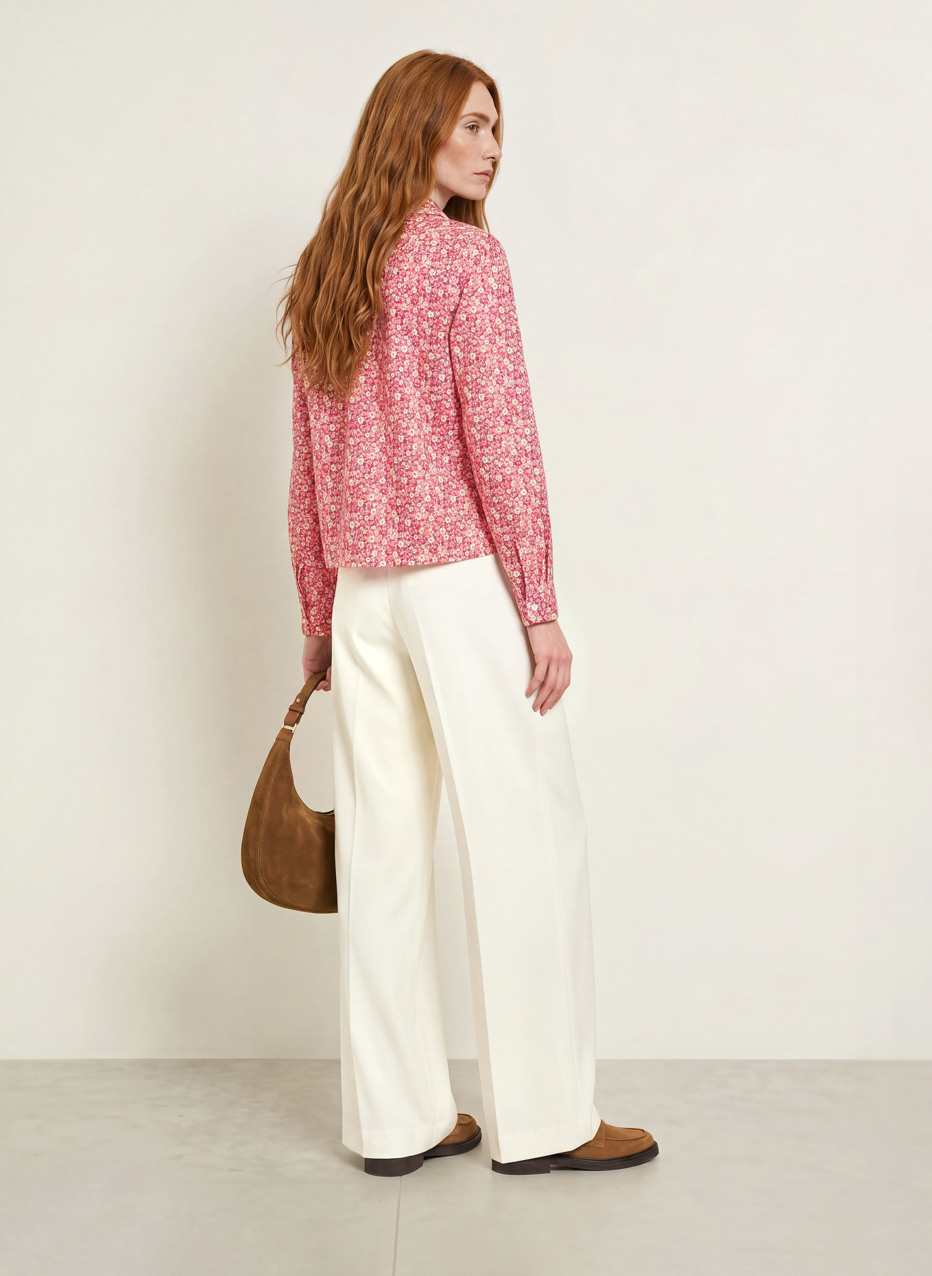 TONNO & PANNA Ruffled shirt blouse: PINK / CREAM / DARK PURPLE