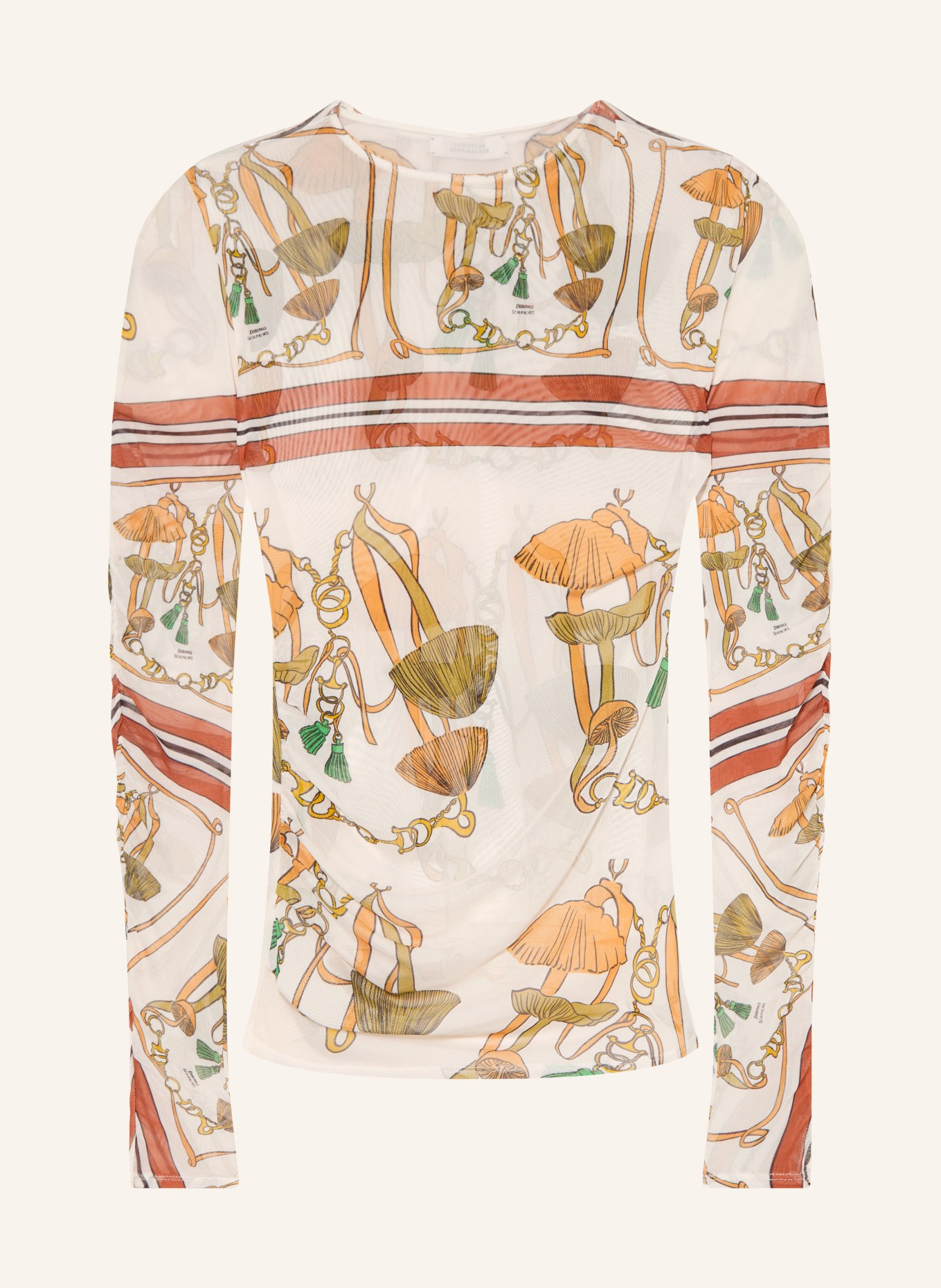 DOROTHEE SCHUMACHER Longsleeve WILD FUNGHI aus Mesh: ECRU / COGNAC / GRÜN