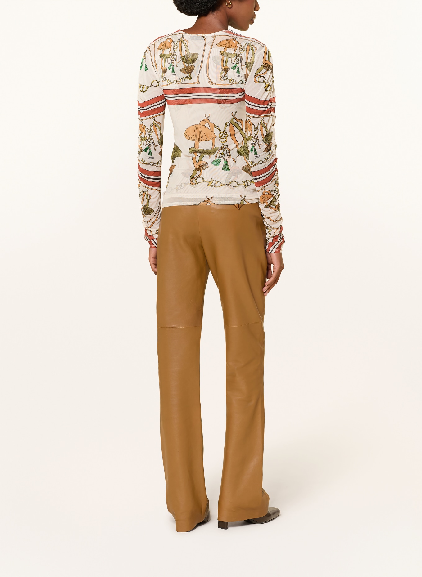 DOROTHEE SCHUMACHER Longsleeve WILD FUNGHI aus Mesh: ECRU / COGNAC / GRÜN