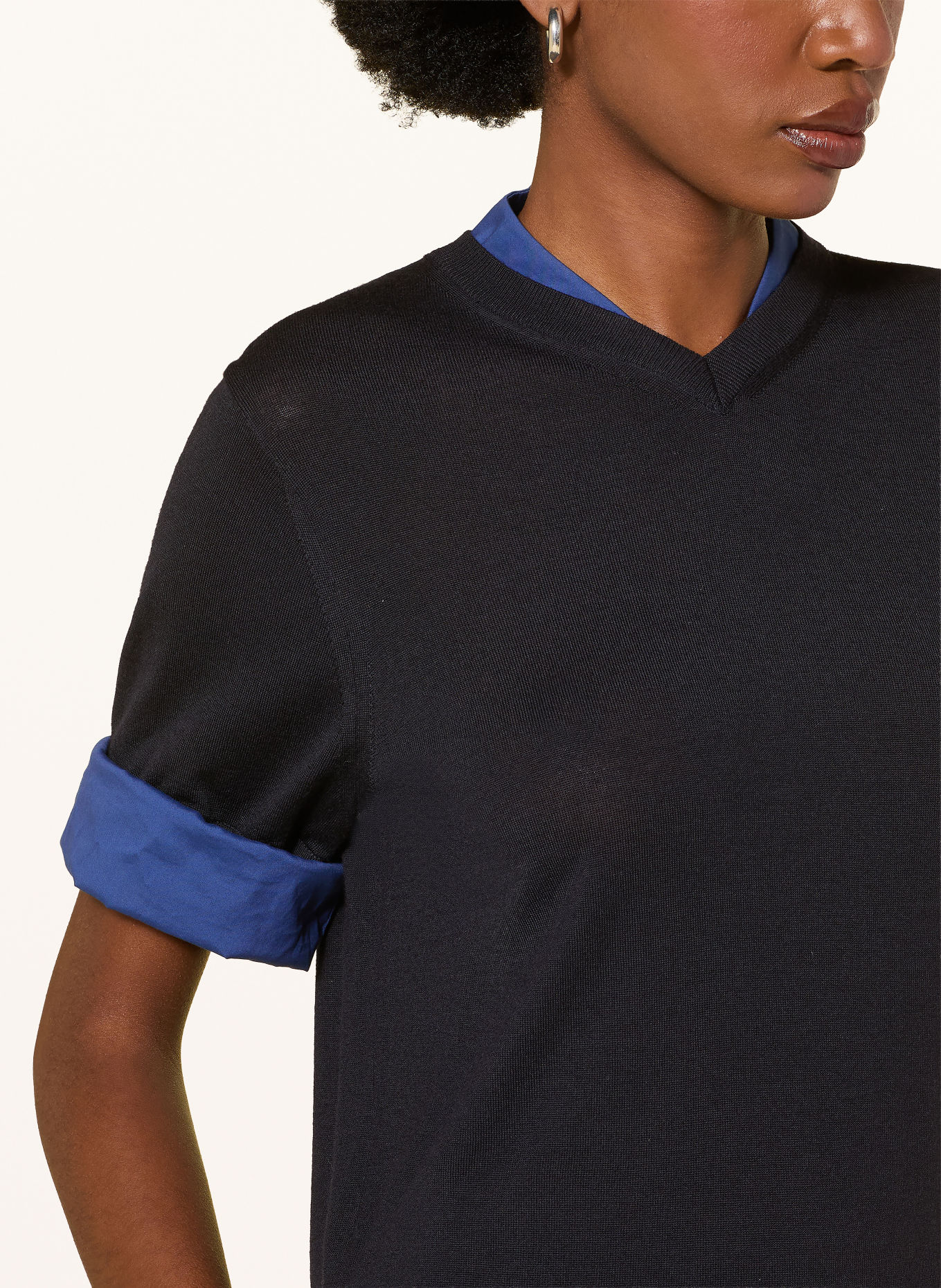 DOROTHEE SCHUMACHER Gebreid shirt CHIC MERINO in een materiaalmix: DONKERBLAUW / BLAUW