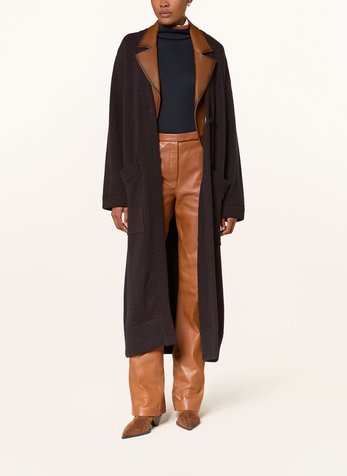 DOROTHEE SCHUMACHER Gebreide jas met afneembare Kraag: BRUIN / DONKERBLAUW