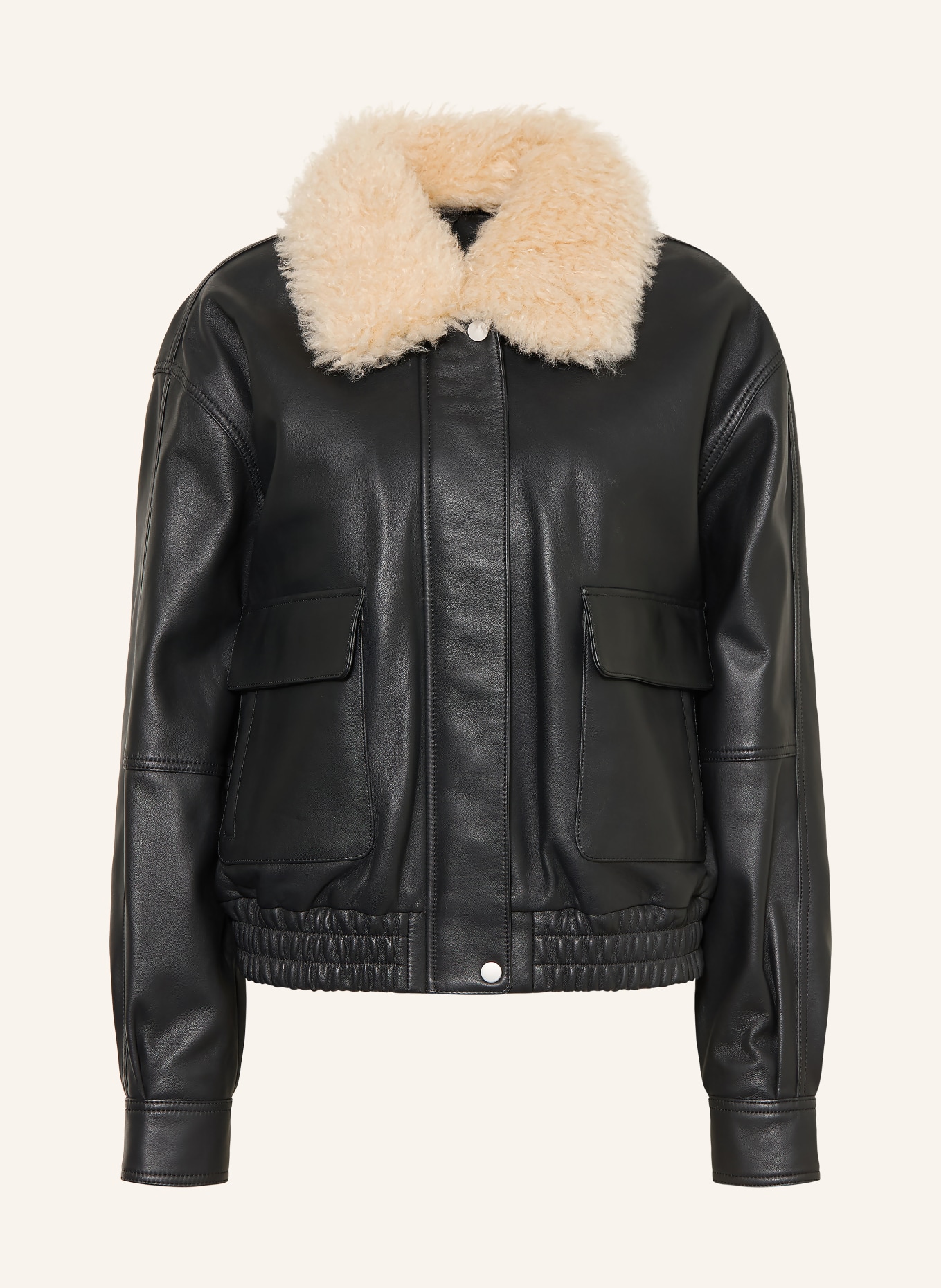 MRS & HUGS Leather jacket with removable faux fur: BLACK