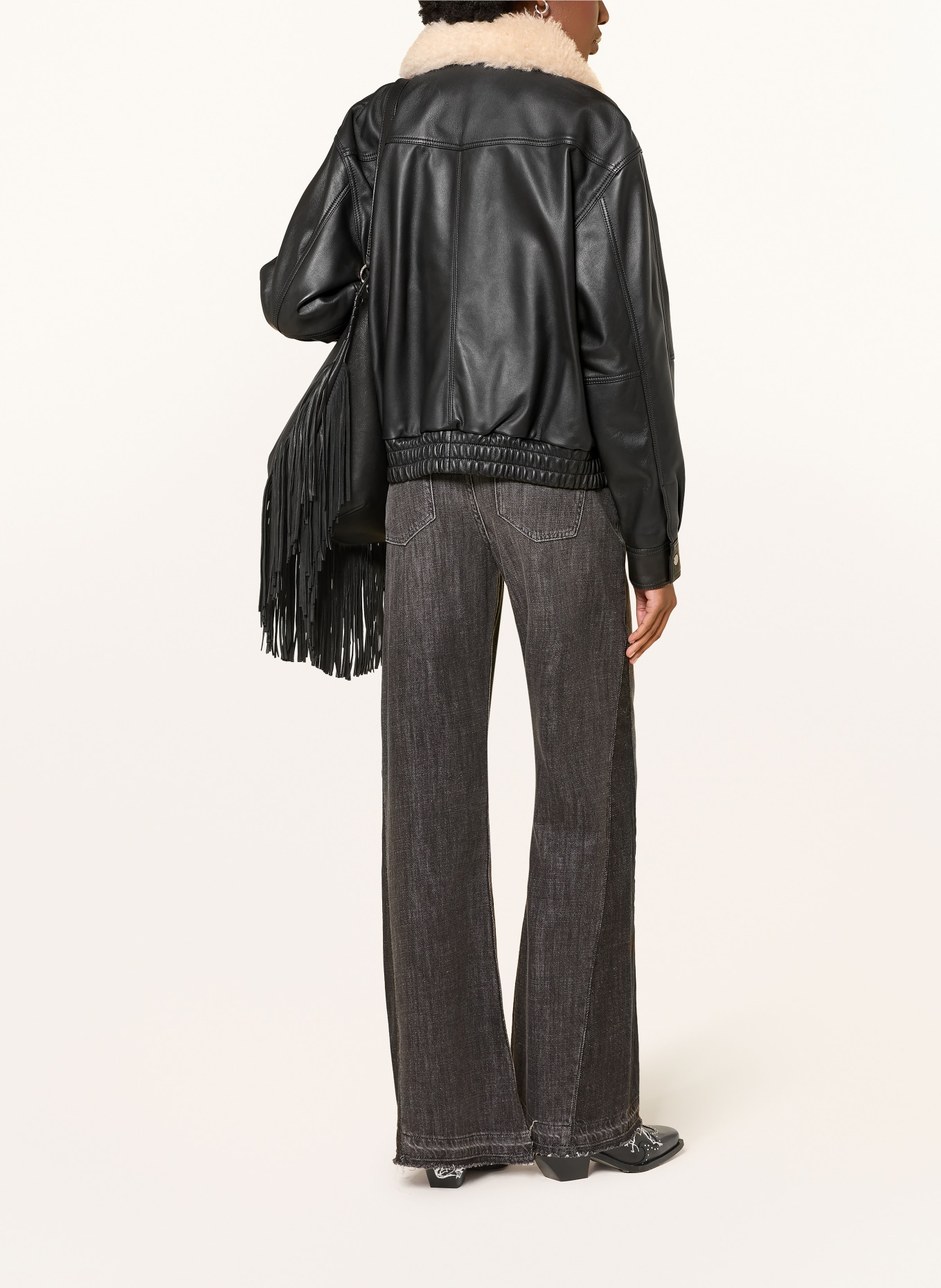 MRS & HUGS Leather jacket with removable faux fur: BLACK