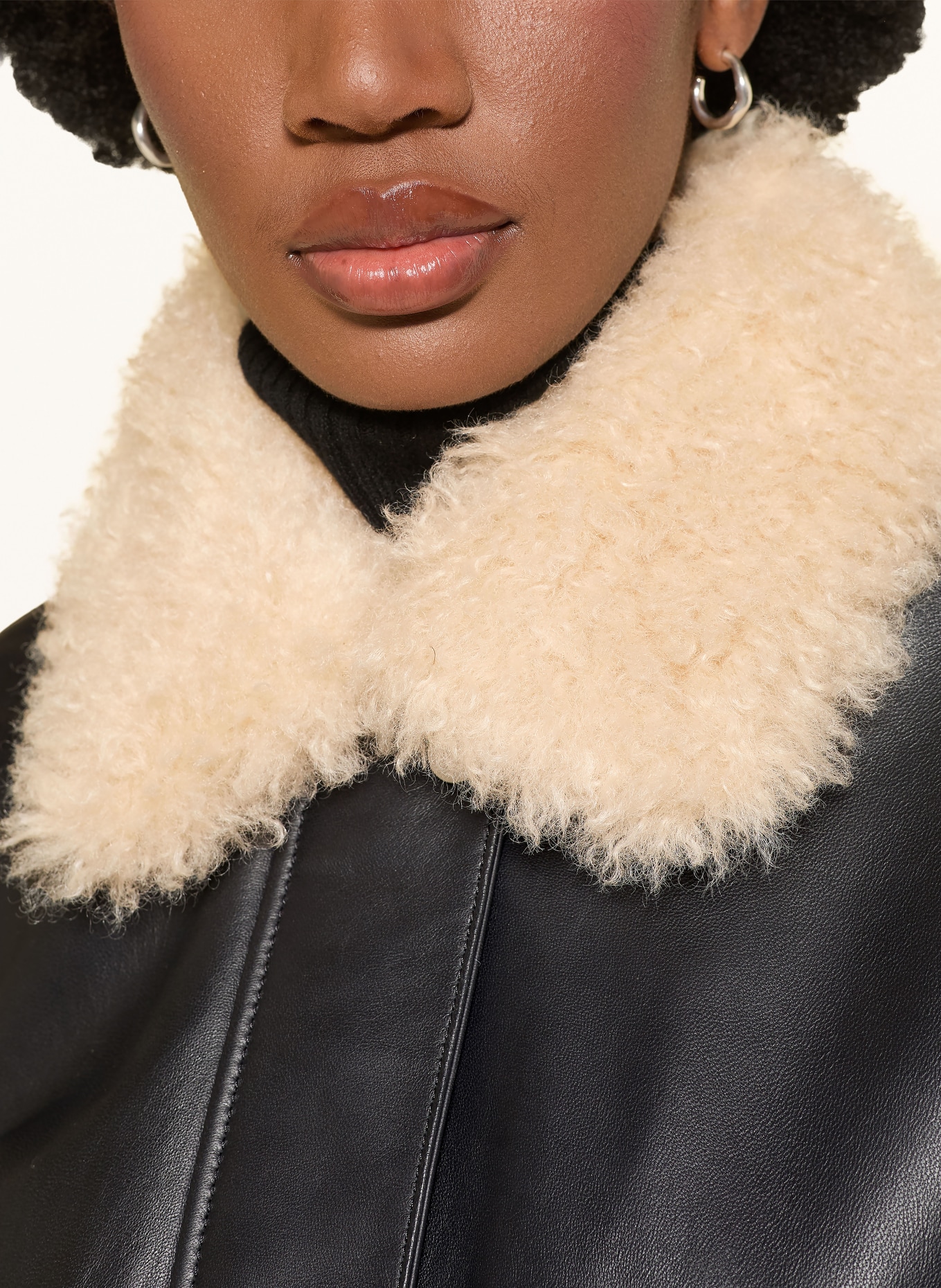 MRS & HUGS Leather jacket with removable faux fur: BLACK