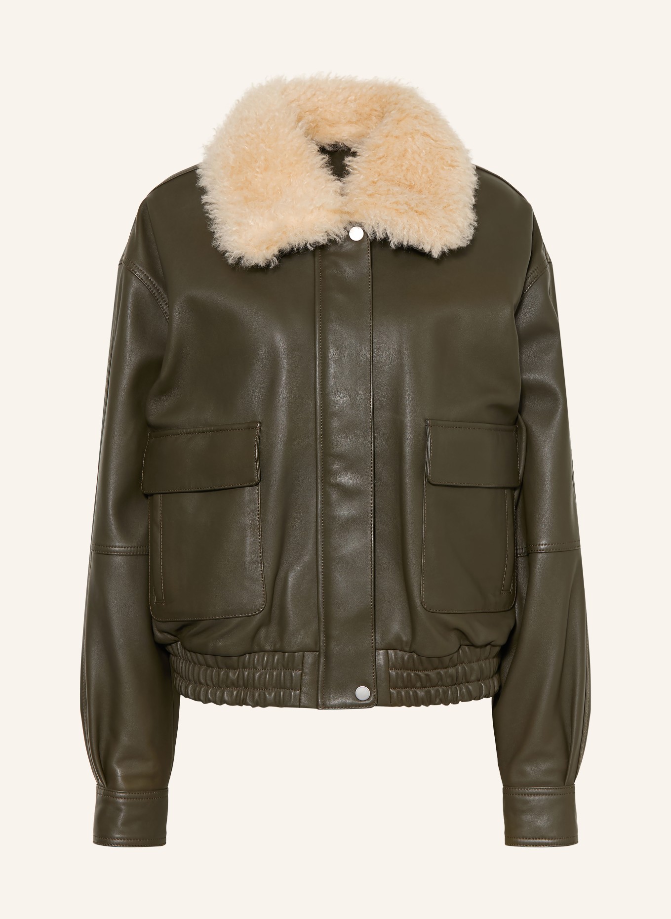 MRS & HUGS Leather jacket with removable faux fur: DARK GREEN