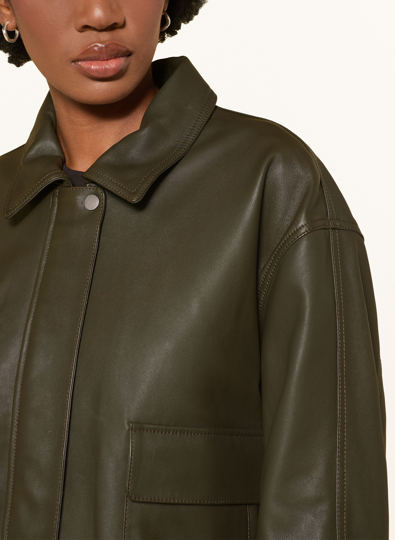 MRS & HUGS Leather jacket with removable faux fur: DARK GREEN
