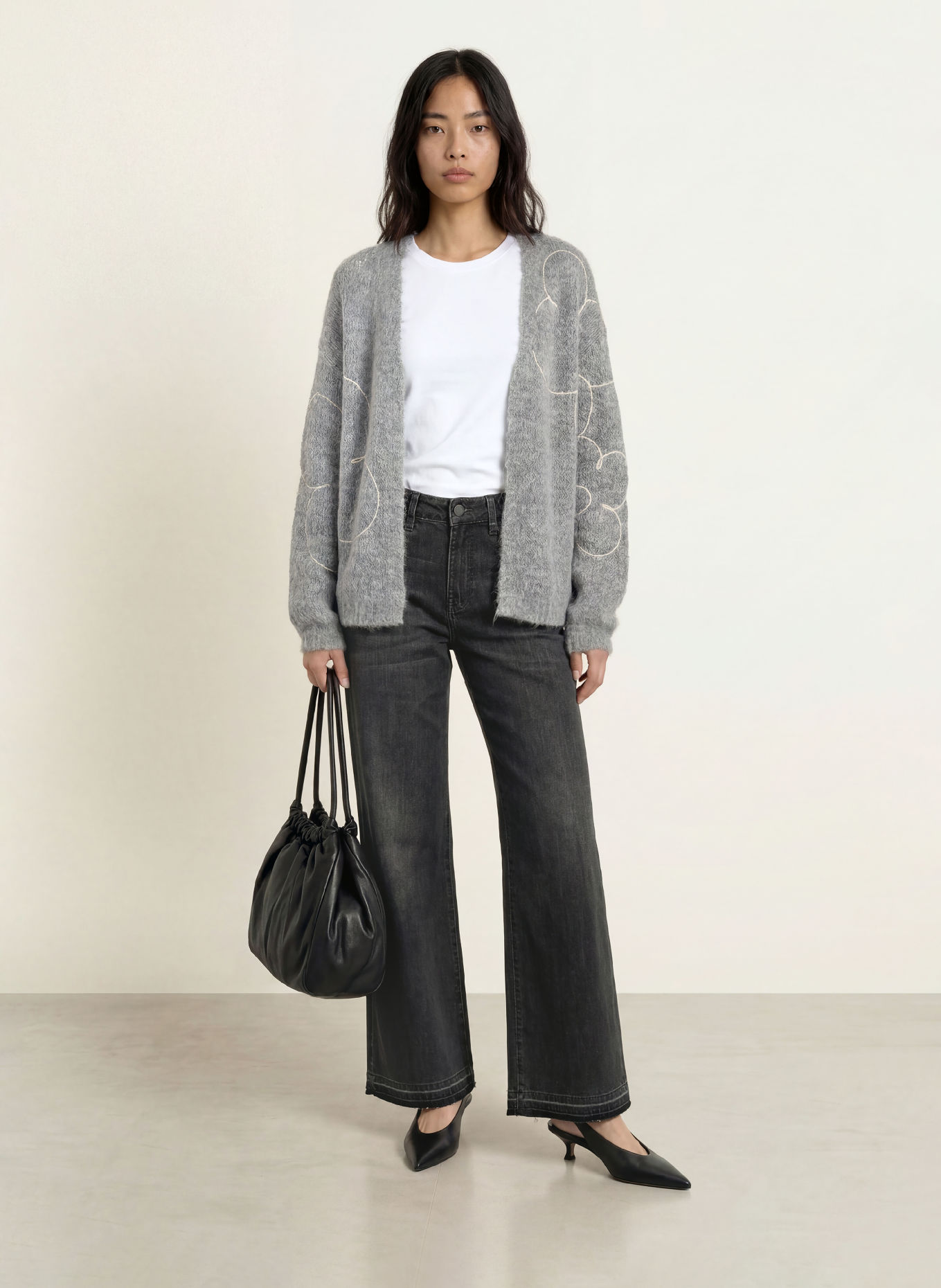 ELIAS RUMELIS Gilet ouvert en maille STEFANIA avec de l'alpaga: GRIS