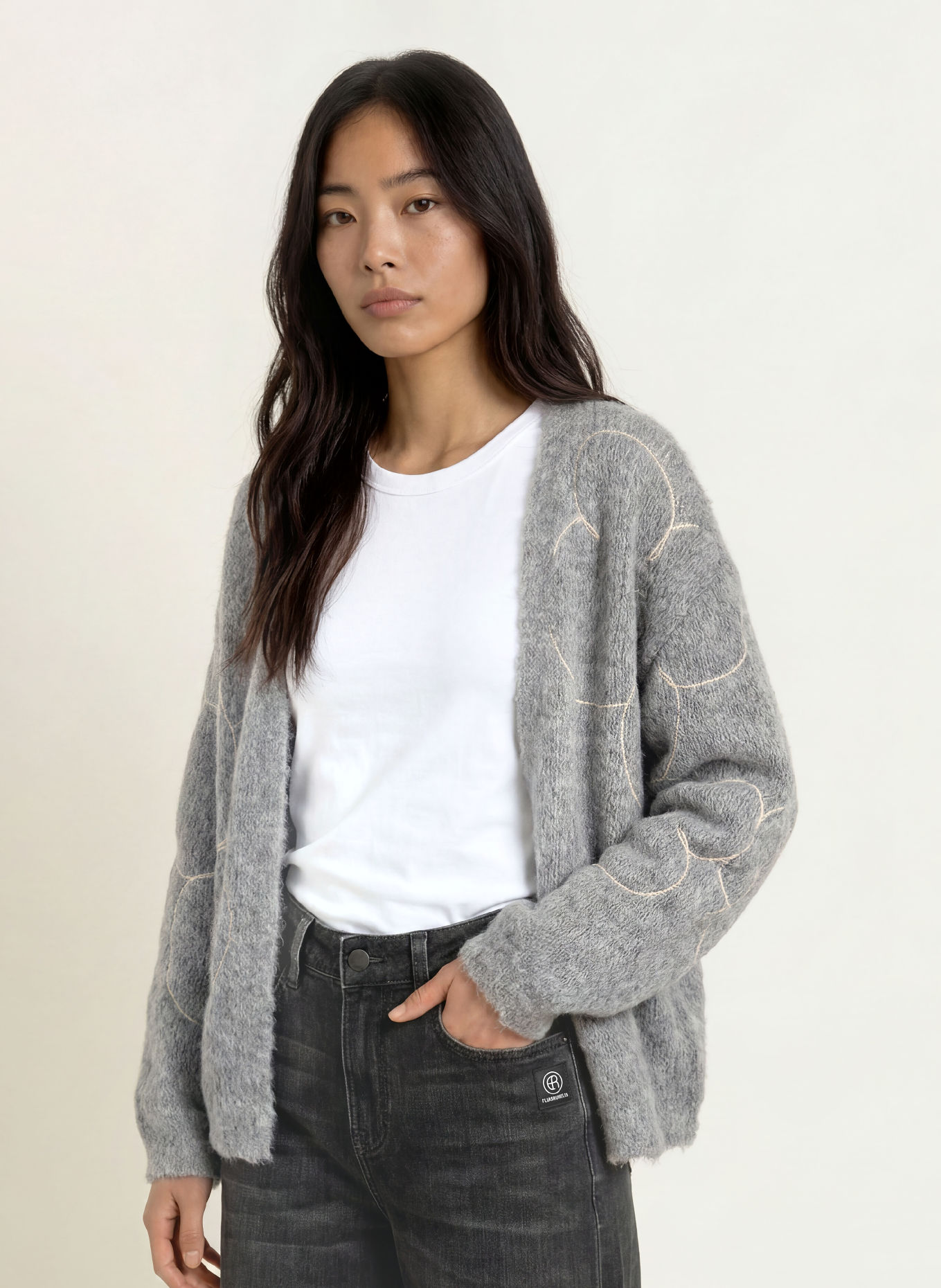 ELIAS RUMELIS Gilet ouvert en maille STEFANIA avec de l'alpaga: GRIS