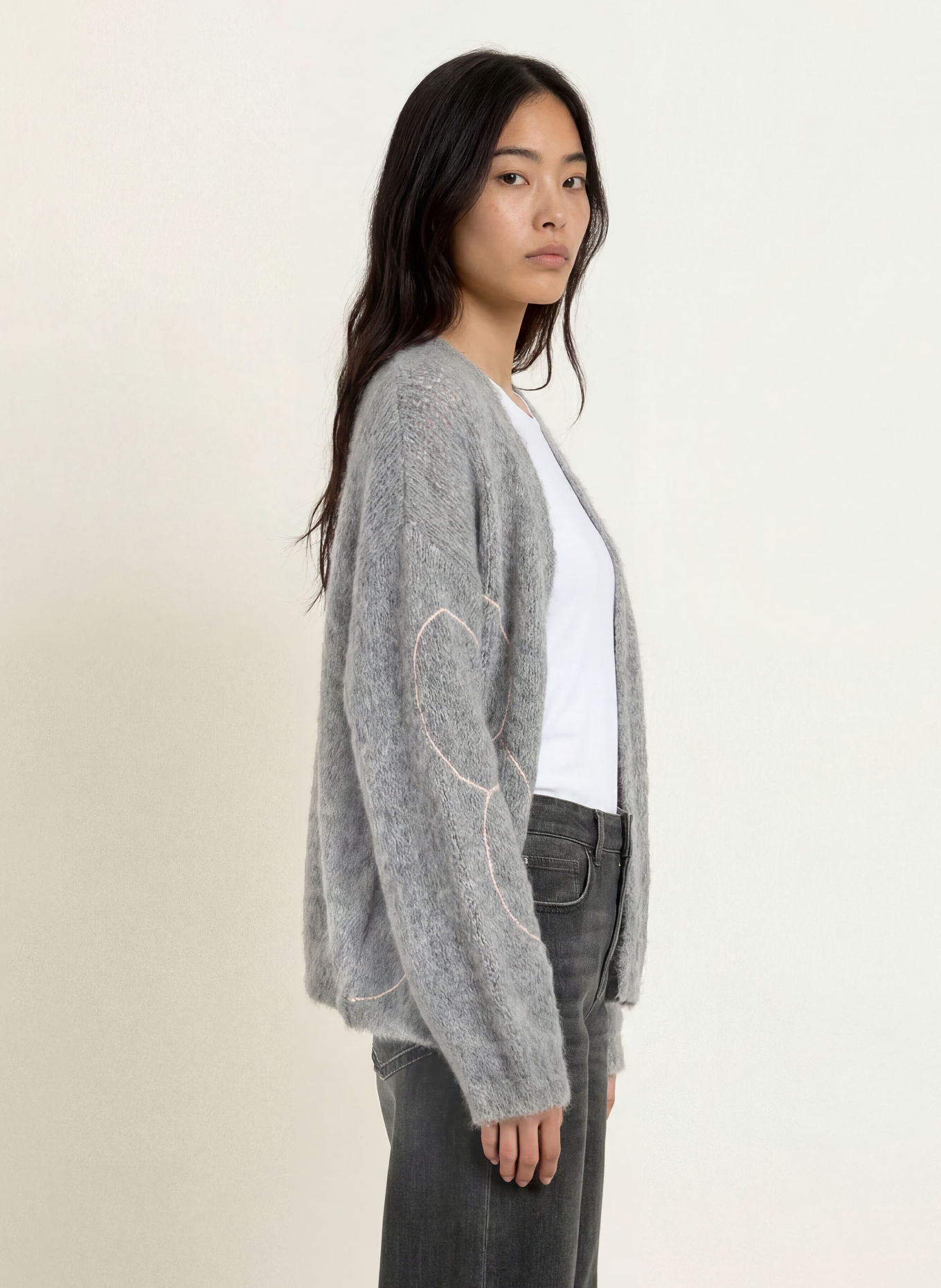 ELIAS RUMELIS Gilet ouvert en maille STEFANIA avec de l'alpaga: GRIS