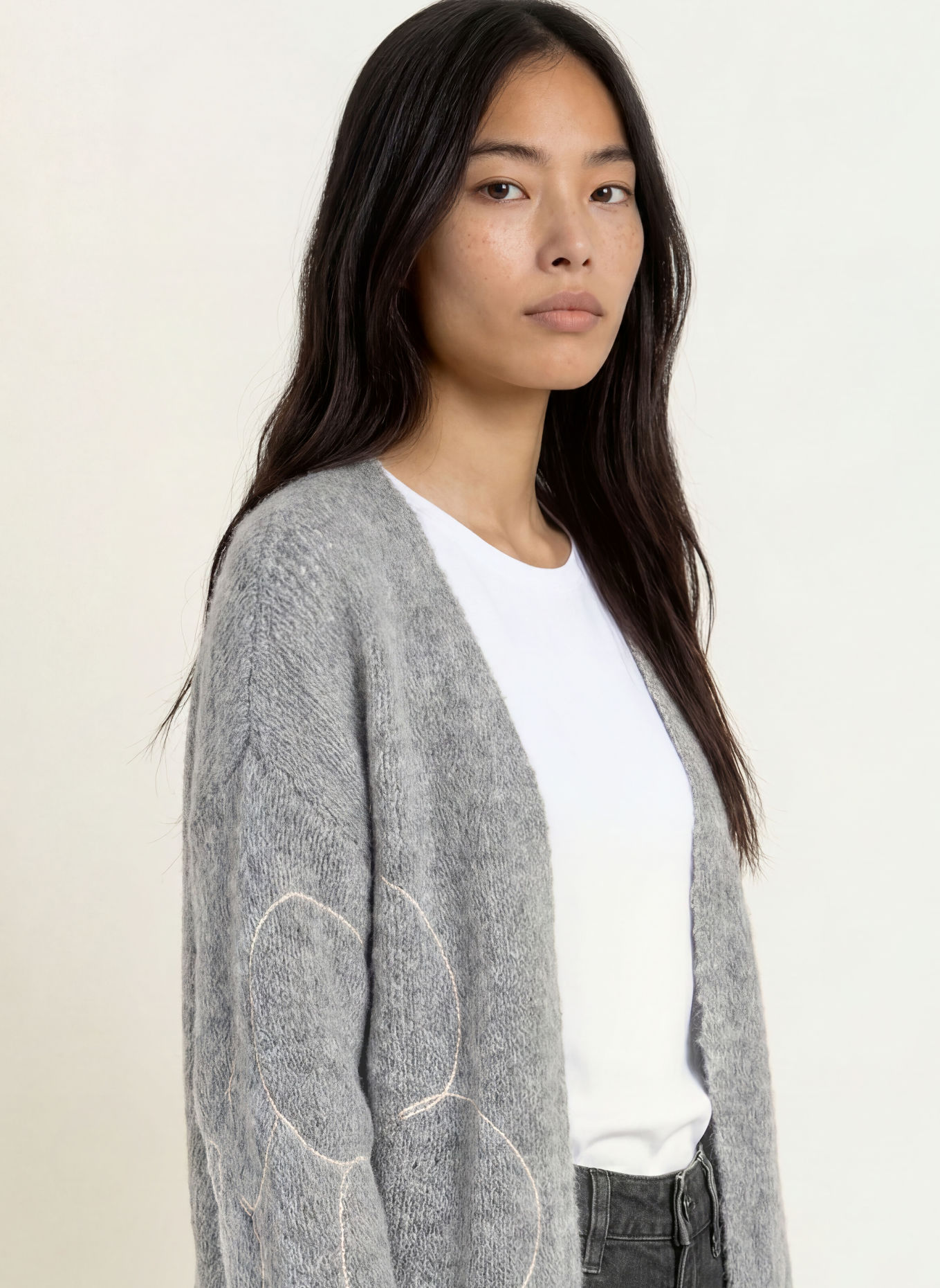 ELIAS RUMELIS Gilet ouvert en maille STEFANIA avec de l'alpaga: GRIS