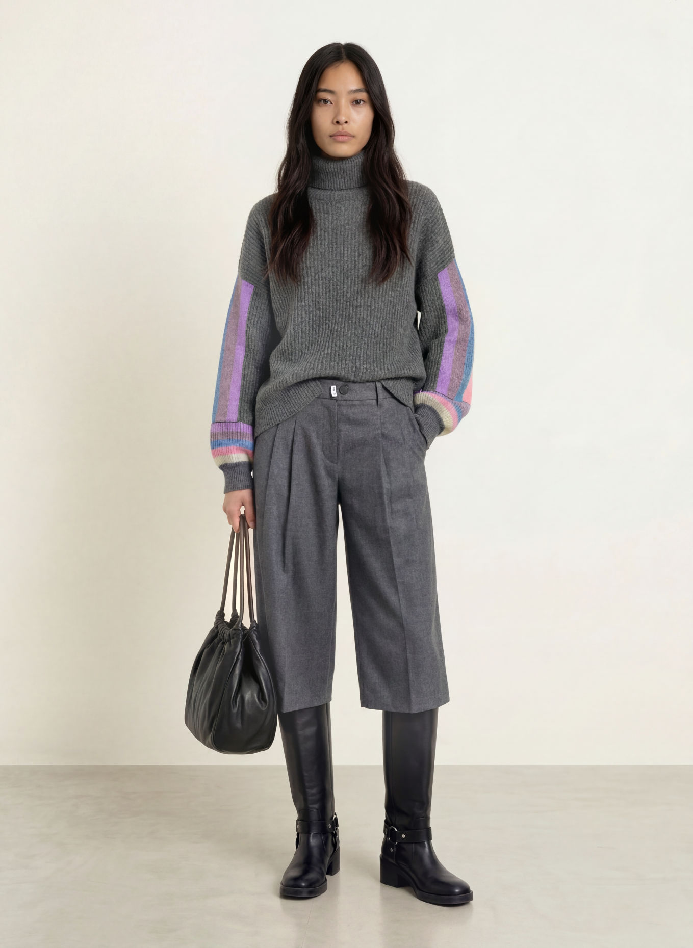ELIAS RUMELIS Pull à col roulé ANILA: GRIS / LILAS CLAIR / BLEU CLAIR