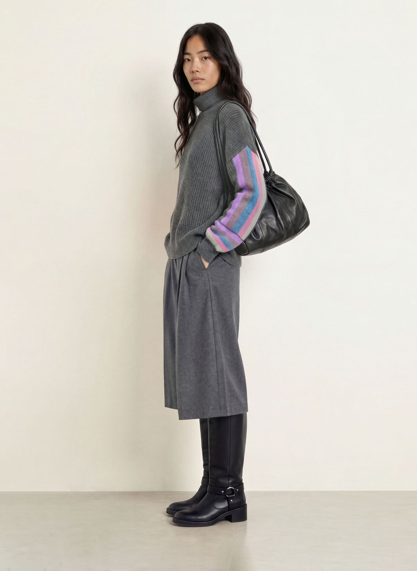 ELIAS RUMELIS Pull à col roulé ANILA: GRIS / LILAS CLAIR / BLEU CLAIR