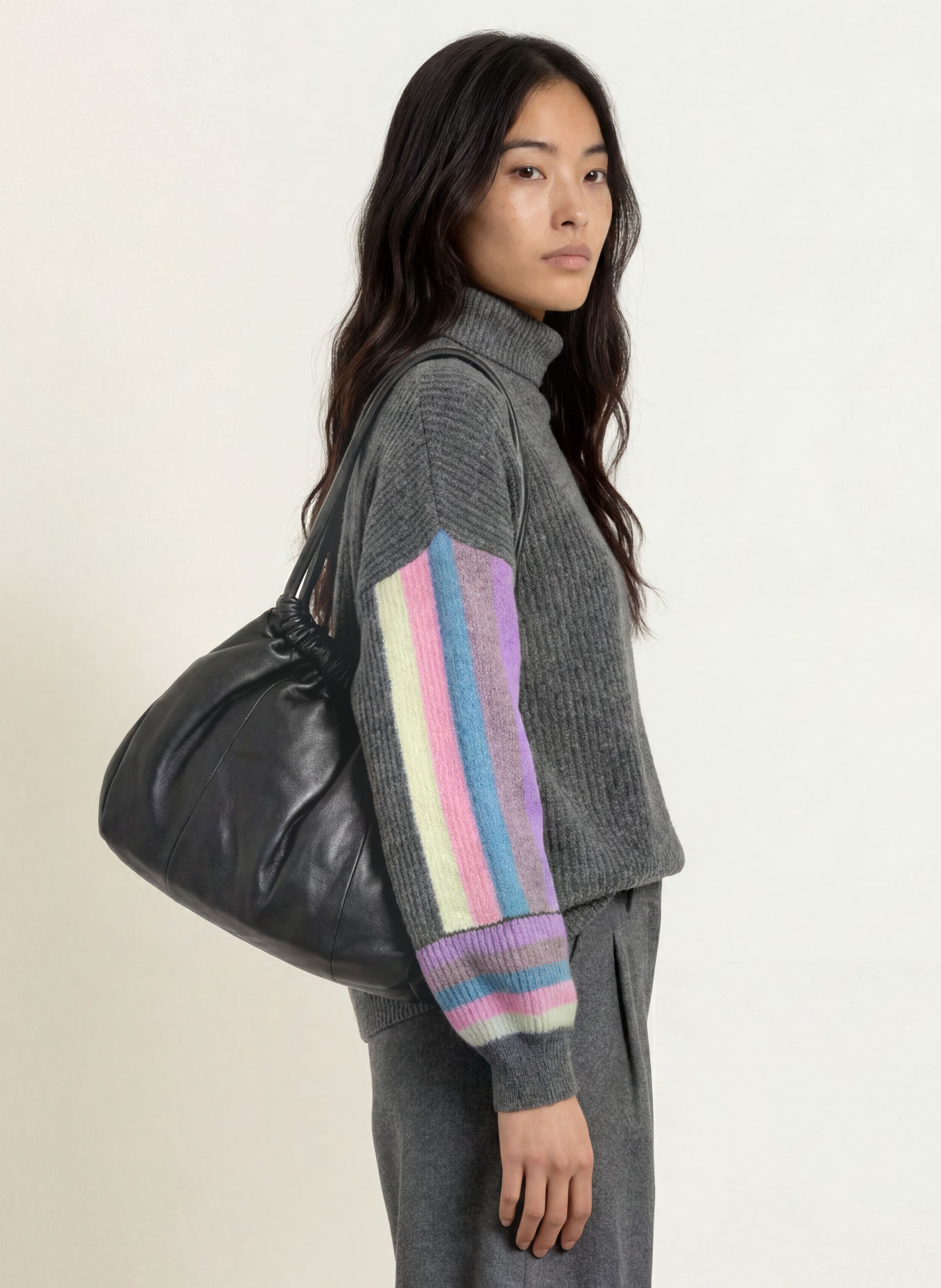 ELIAS RUMELIS Pull à col roulé ANILA: GRIS / LILAS CLAIR / BLEU CLAIR