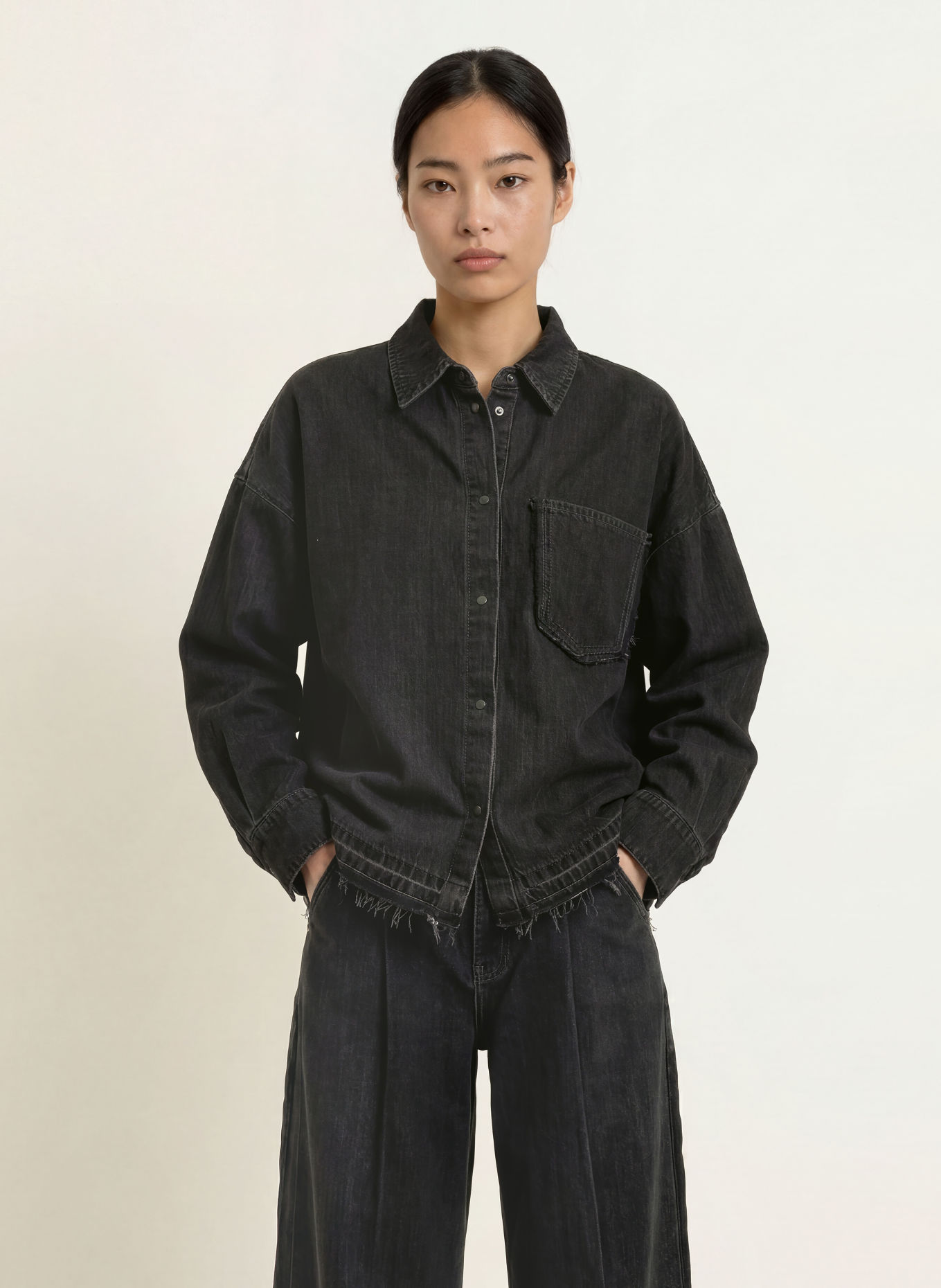 ELIAS RUMELIS Oversized-Jeansbluse BRIALY: DUNKELGRAU