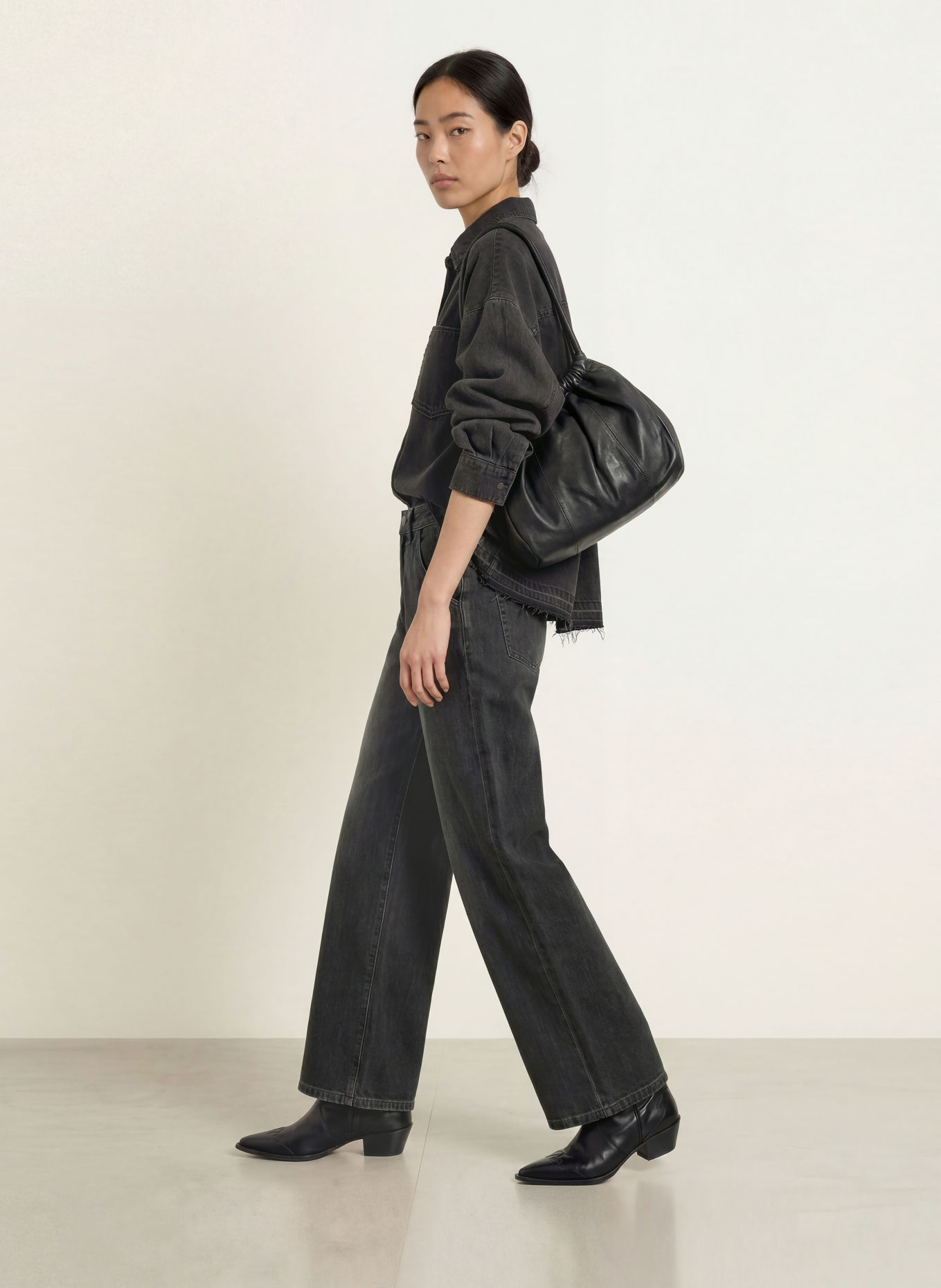 ELIAS RUMELIS Oversized-Jeansbluse BRIALY: DUNKELGRAU