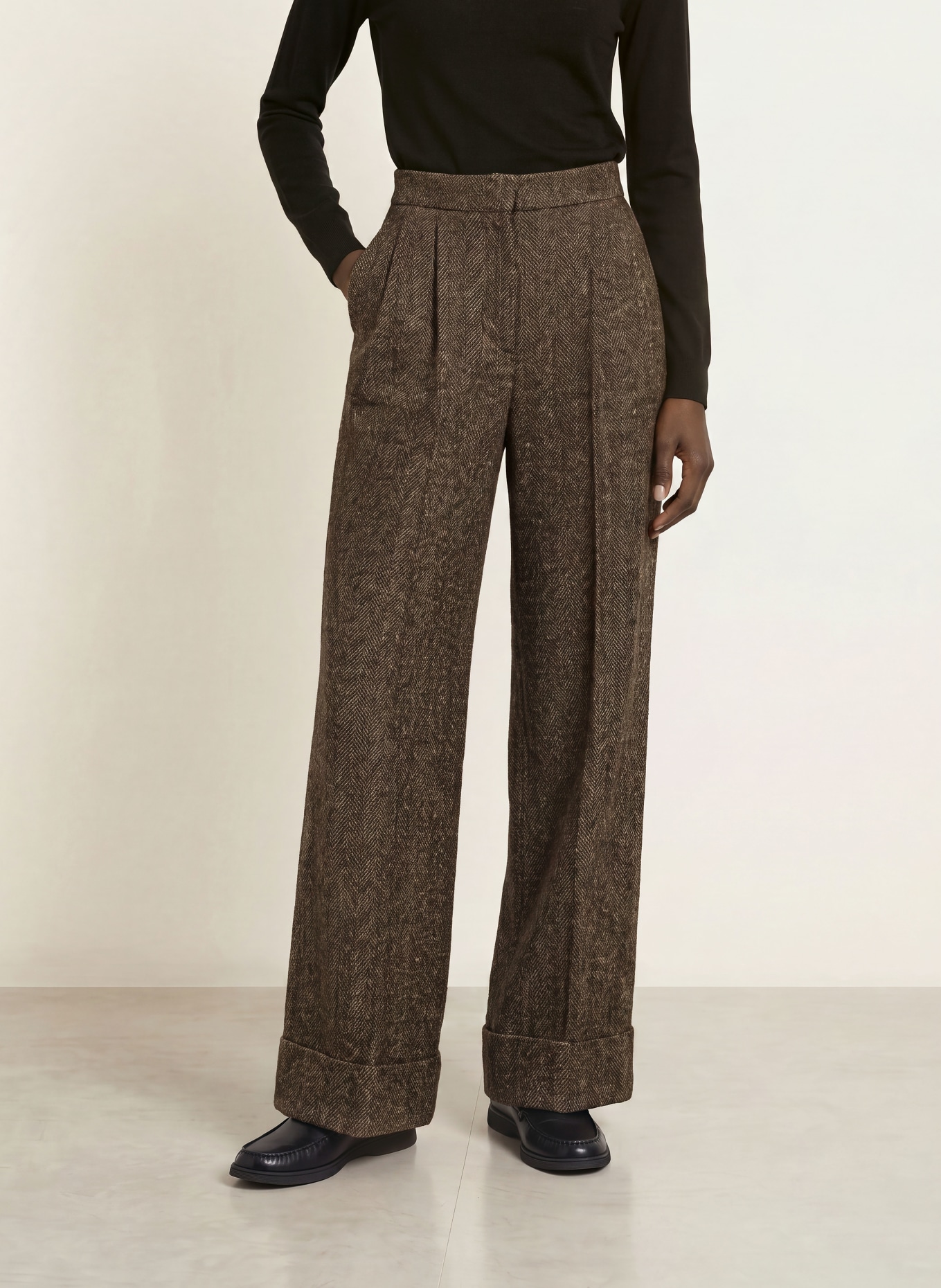 BOSS Pantalon palazzo TIANARA: MARRON FONCÉ / MARRON CLAIR