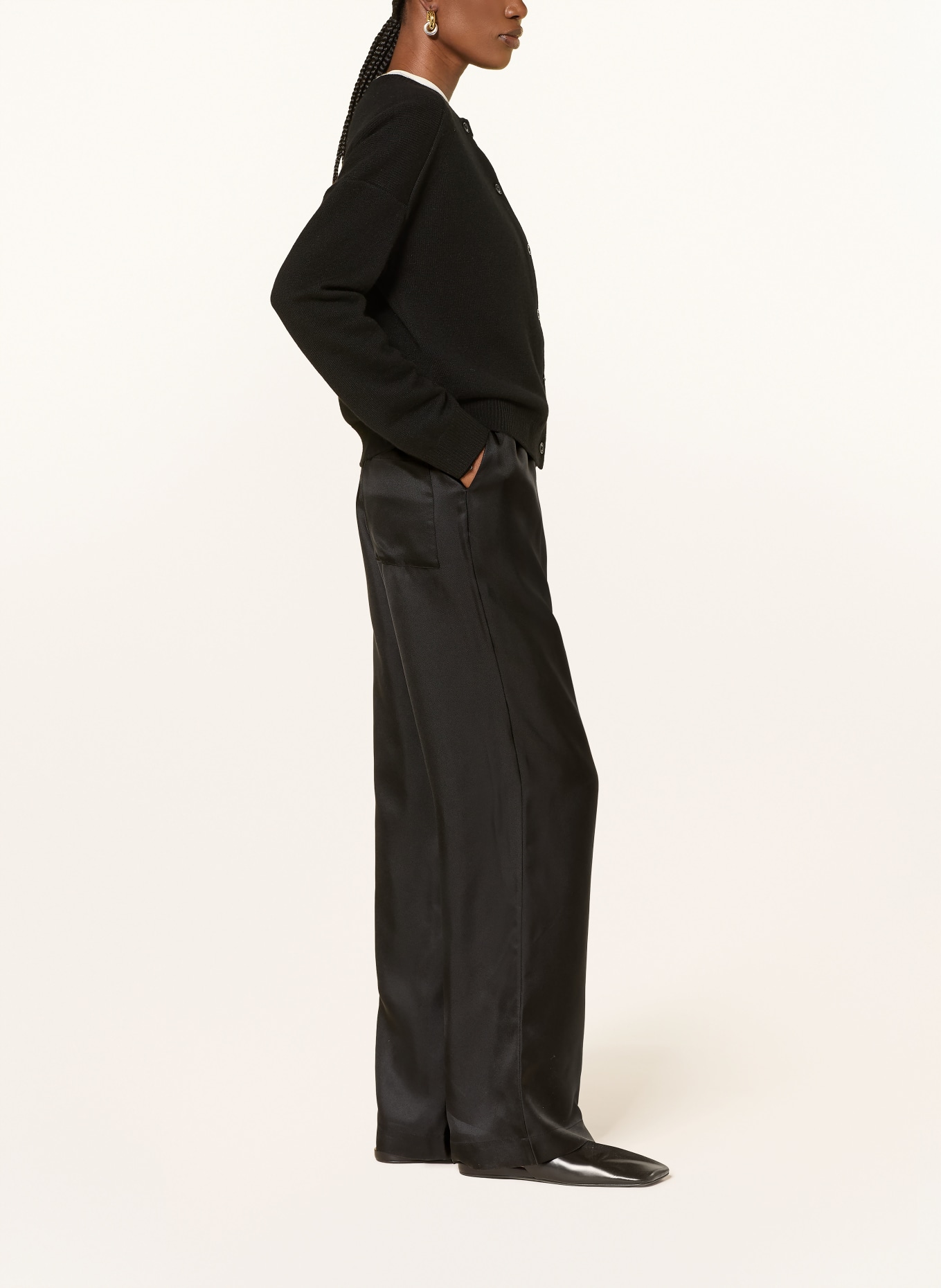 LOULOU DE SAISON ALERA Silk Pants: BLACK