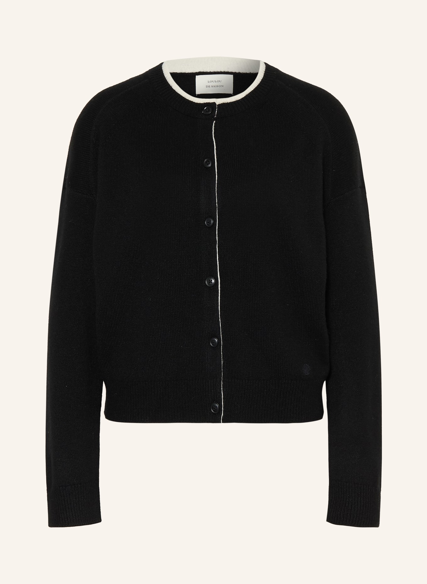 LOULOU DE SAISON NICOLA Cashmere Cardigan: BLACK / WHITE