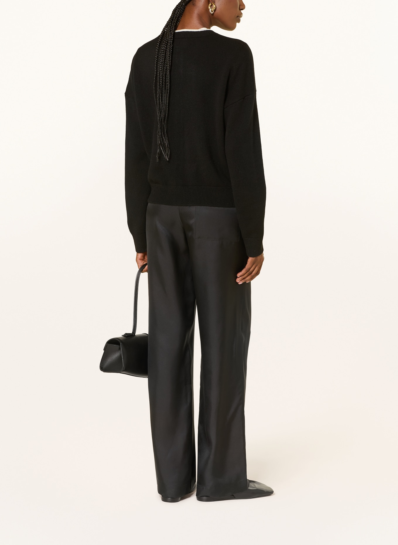 LOULOU DE SAISON NICOLA Cashmere Cardigan: BLACK / WHITE
