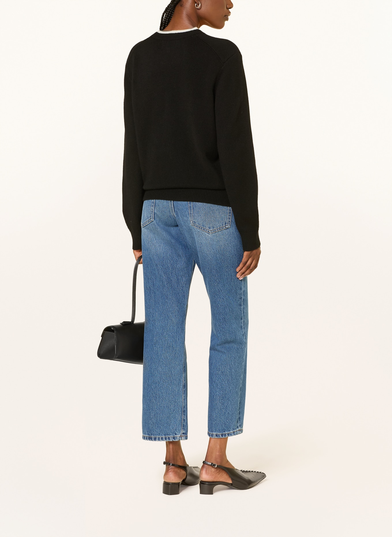 LOULOU DE SAISON OTIS Cashmere Sweater: BLACK / WHITE