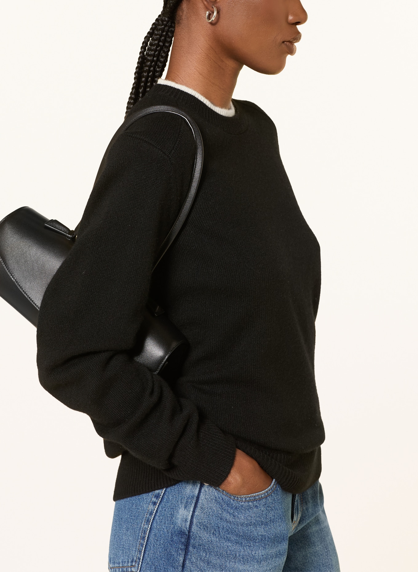 LOULOU DE SAISON OTIS Cashmere Sweater: BLACK / WHITE