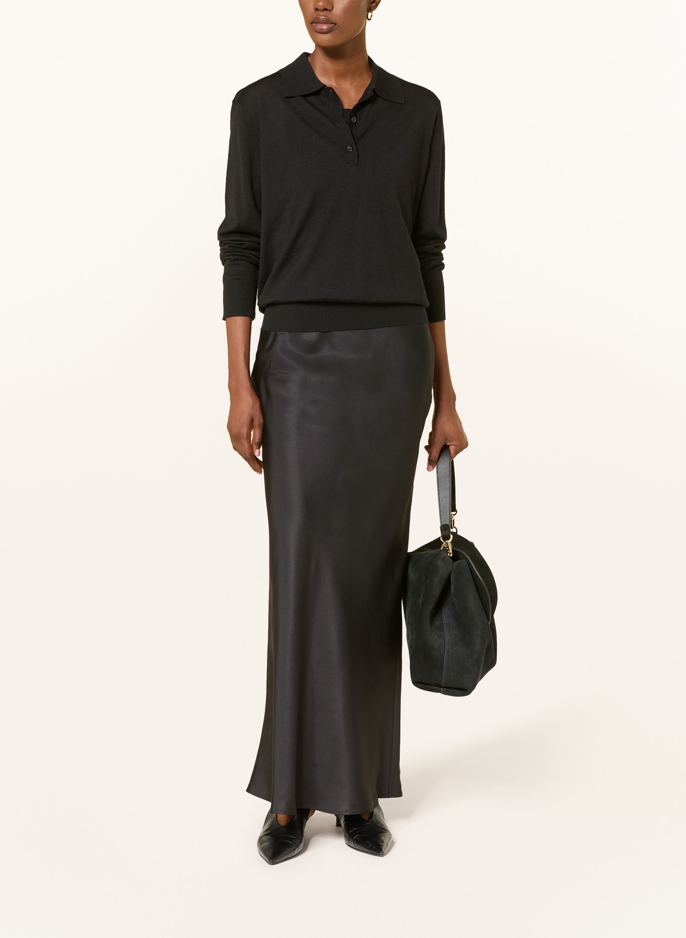 LOULOU DE SAISON MILES Knit Cashmere Polo Shirt: BLACK