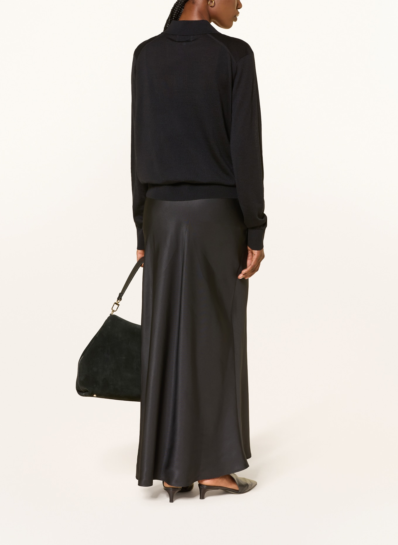 LOULOU DE SAISON MILES Knit Cashmere Polo Shirt: BLACK