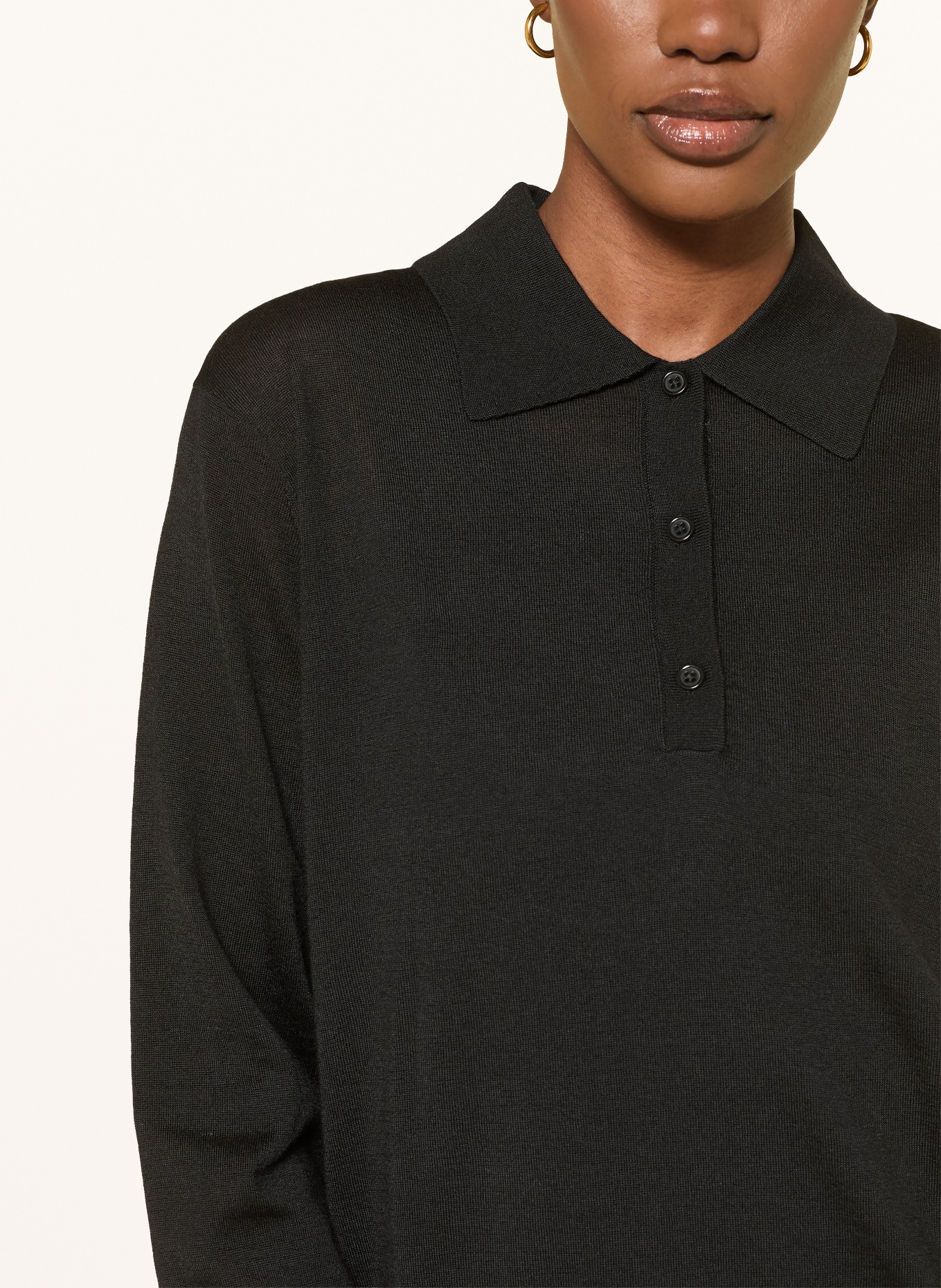LOULOU DE SAISON MILES Knit Cashmere Polo Shirt: BLACK