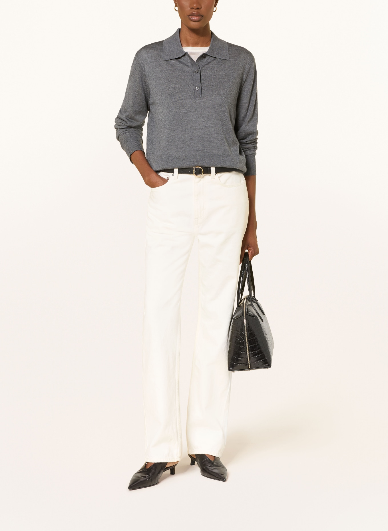 LOULOU DE SAISON MILES Knit Cashmere Polo Shirt: GRAY