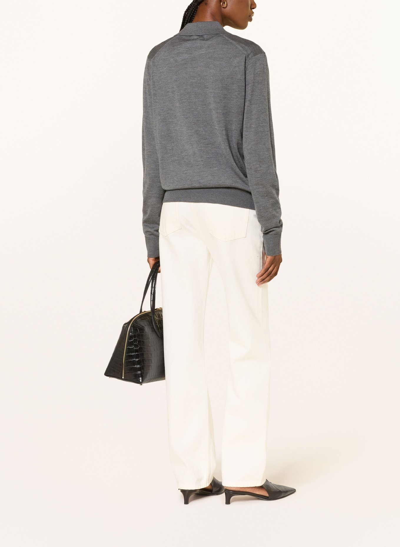 LOULOU DE SAISON MILES Knit Cashmere Polo Shirt: GRAY