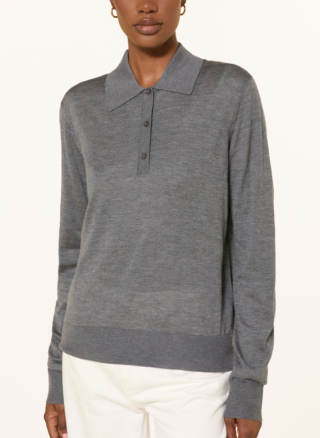LOULOU DE SAISON MILES Knit Cashmere Polo Shirt: GRAY