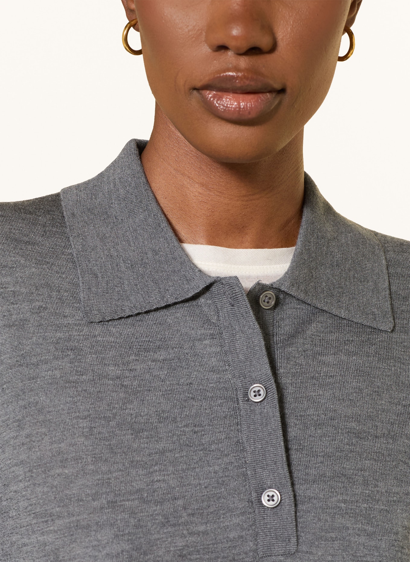 LOULOU DE SAISON MILES Knit Cashmere Polo Shirt: GRAY