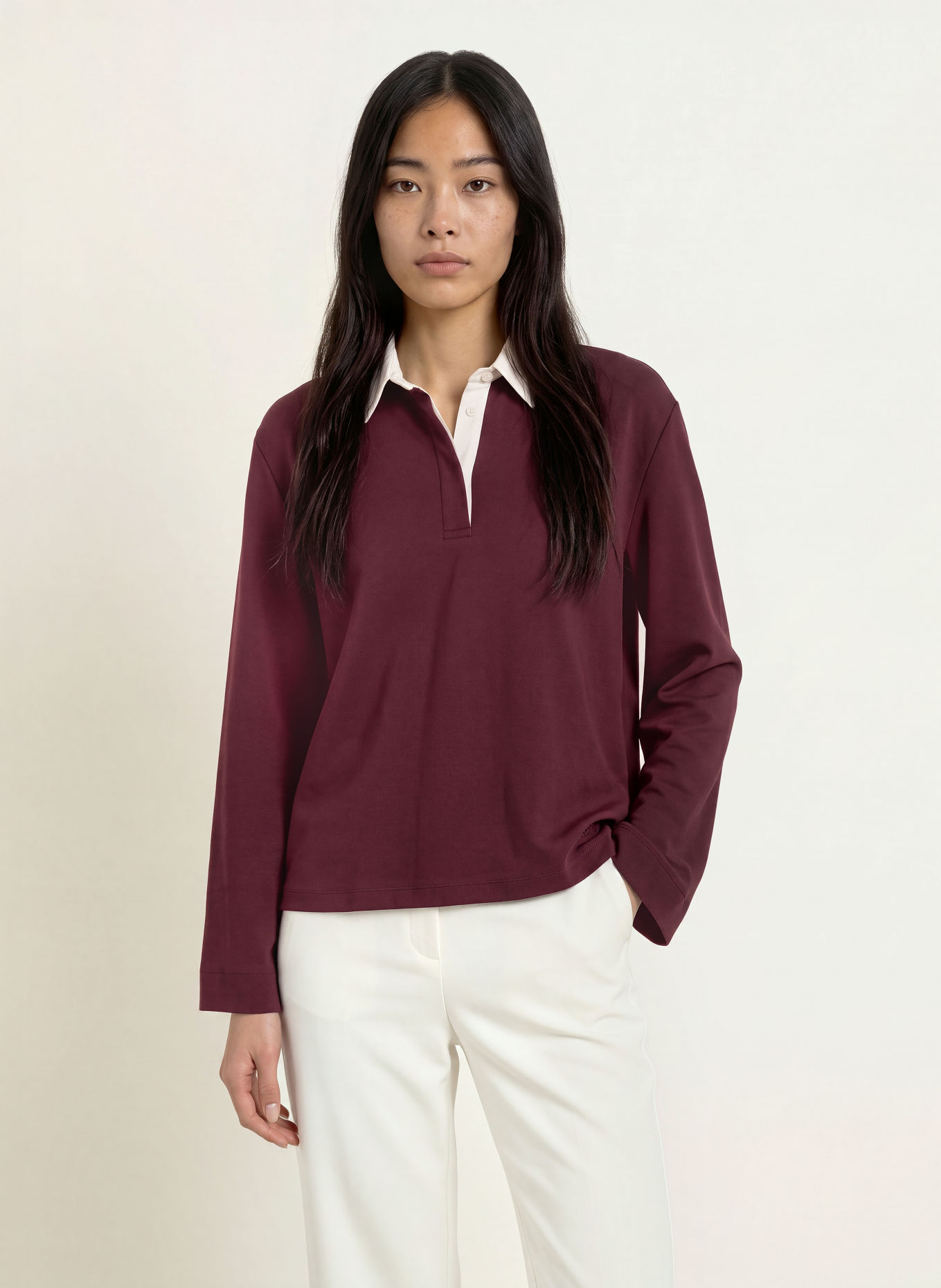 Stylein Jersey-Poloshirt JANELLE: DUNKELROT / WEISS
