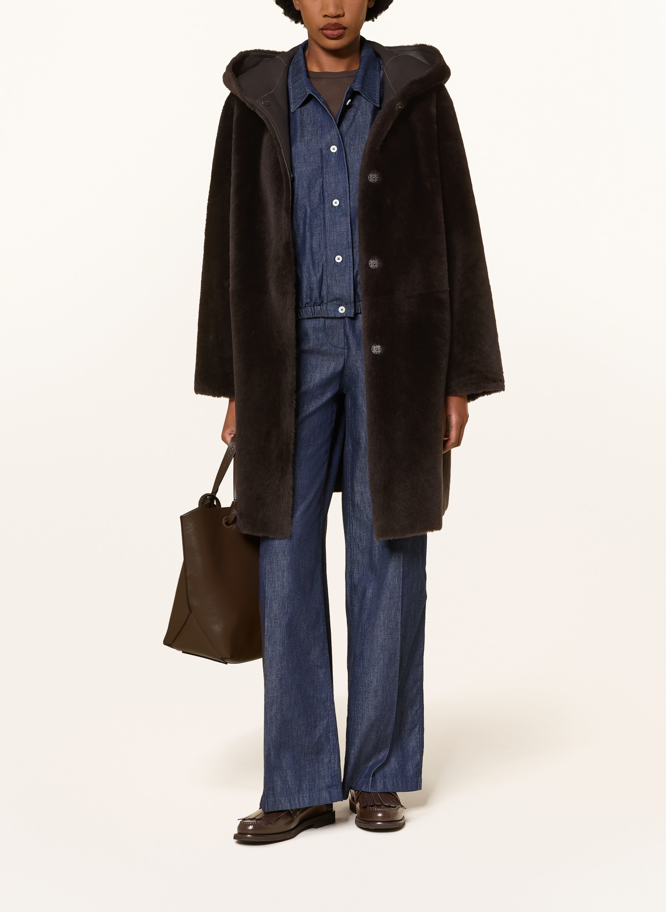 manzoni 24 Reversible leather coat: DARK BROWN