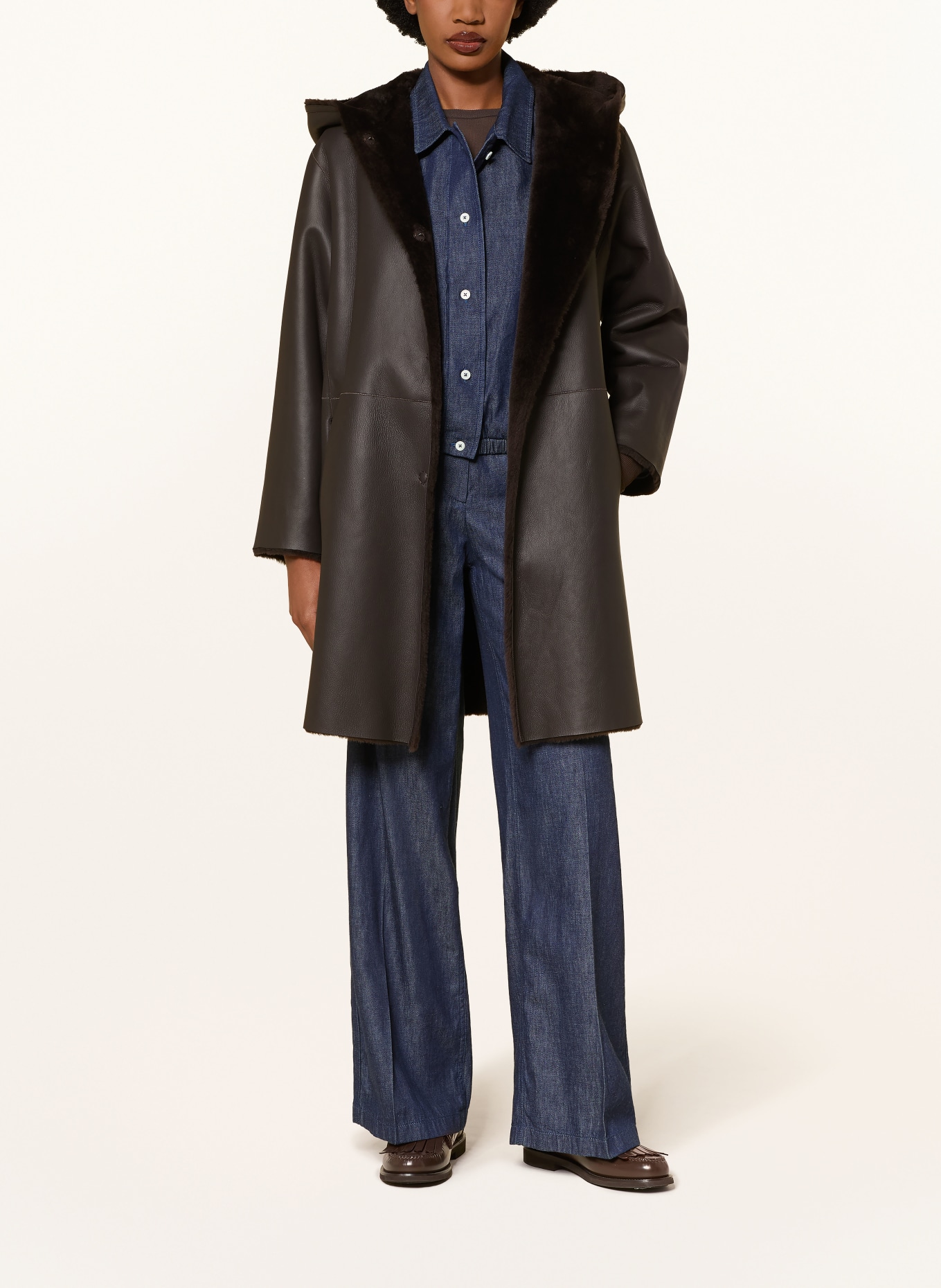 manzoni 24 Reversible leather coat: DARK BROWN