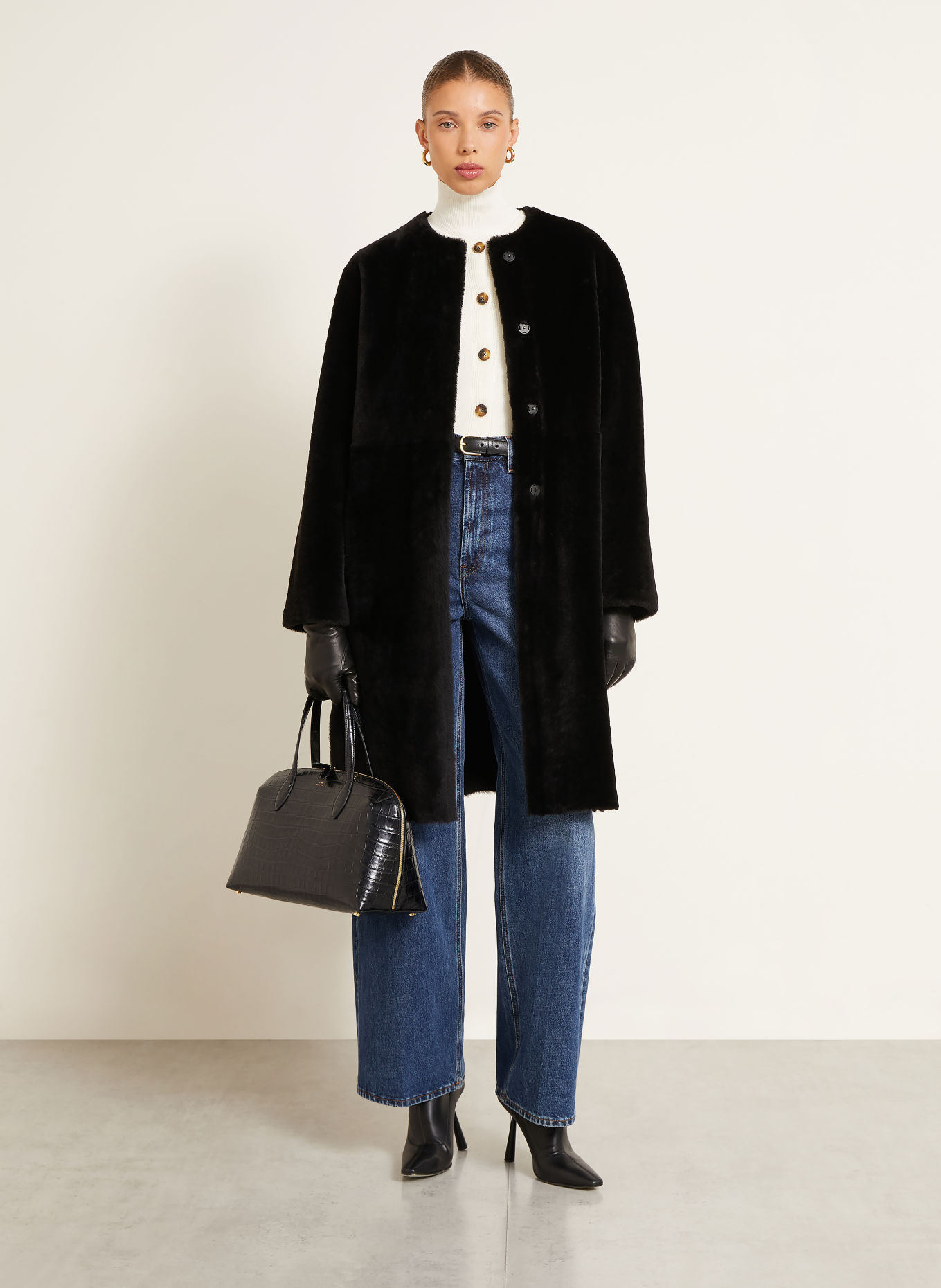 manzoni 24 Reversible leather coat: BLACK