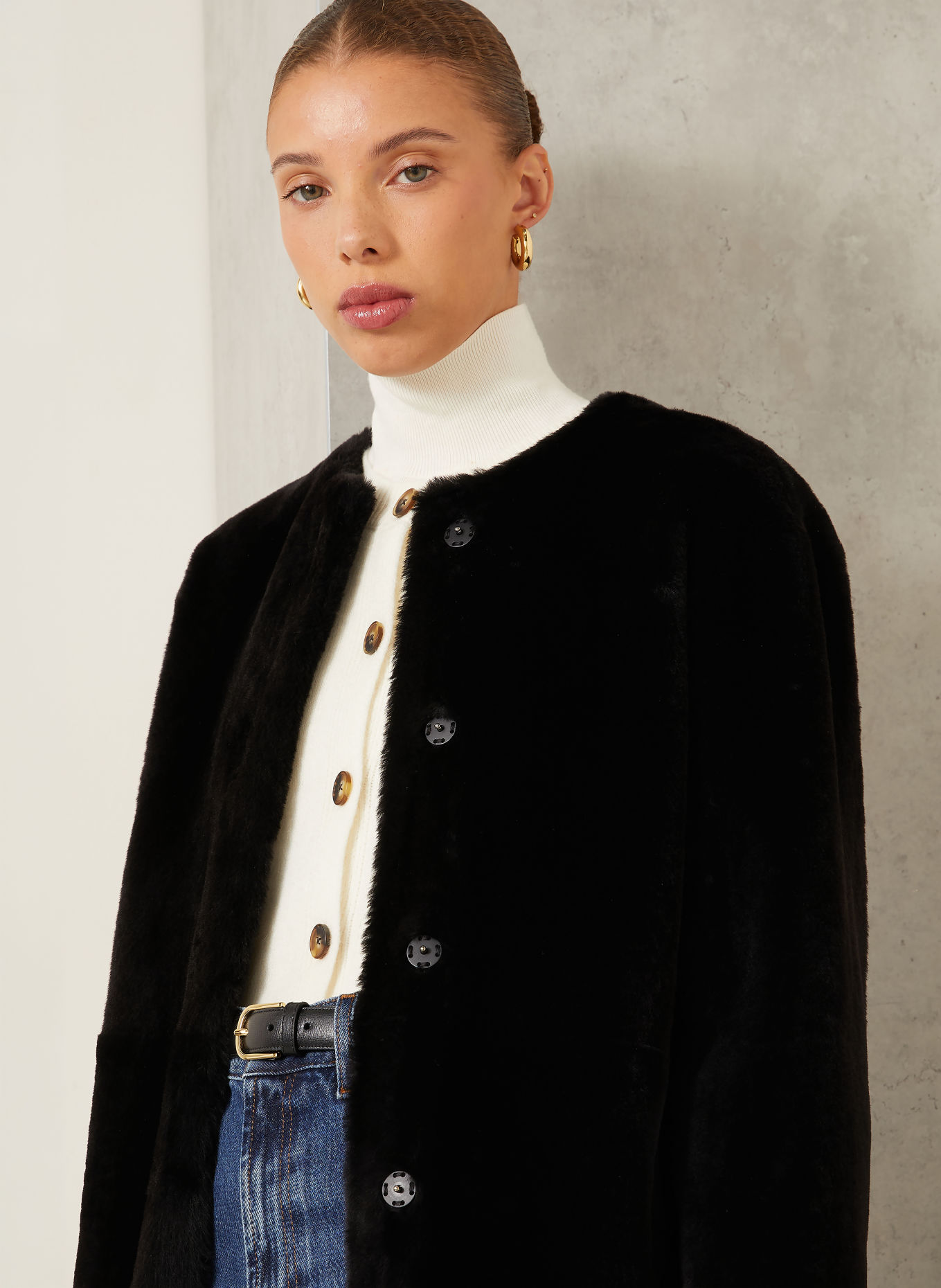 manzoni 24 Reversible leather coat: BLACK