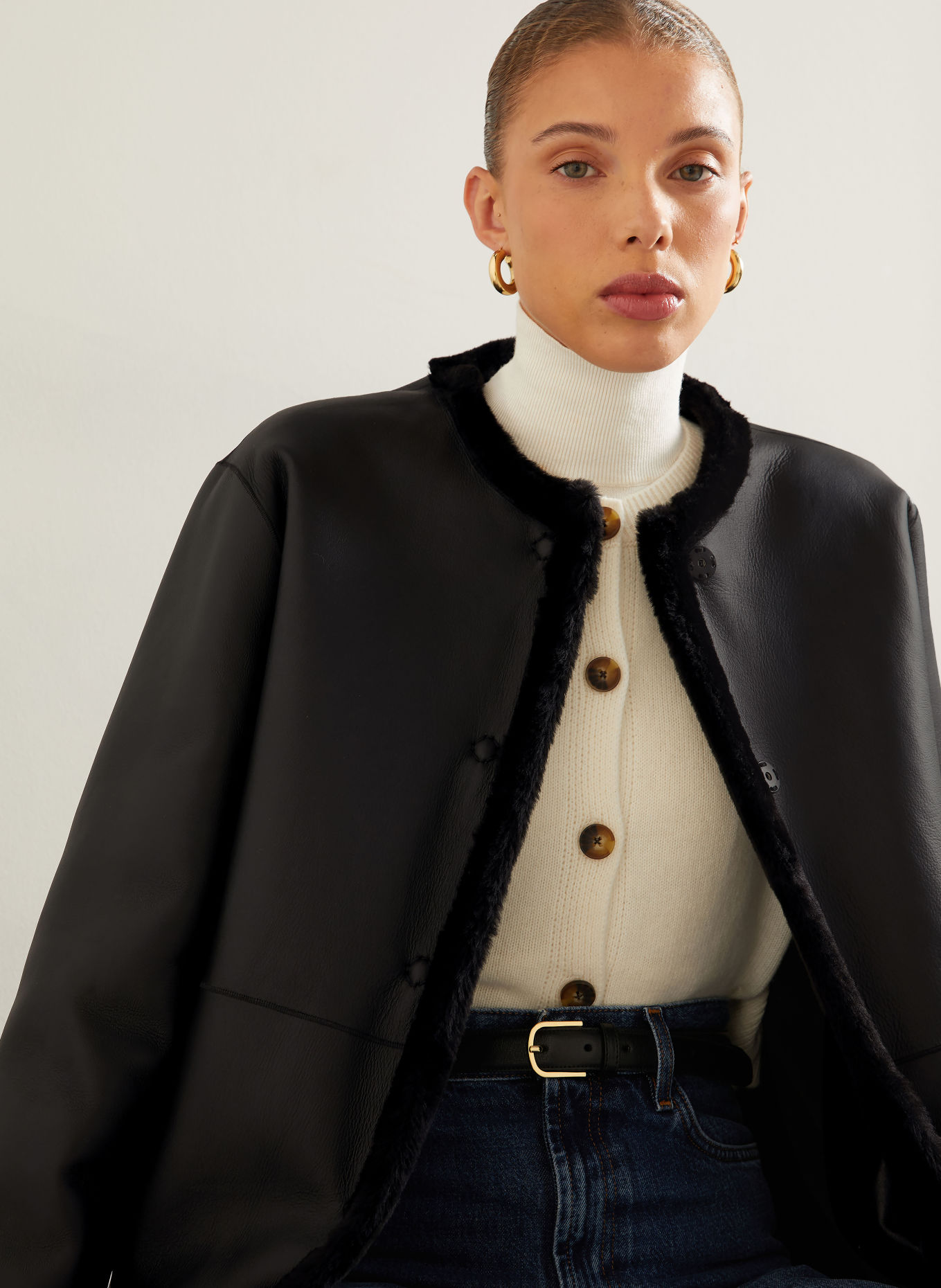 manzoni 24 Reversible leather coat: BLACK